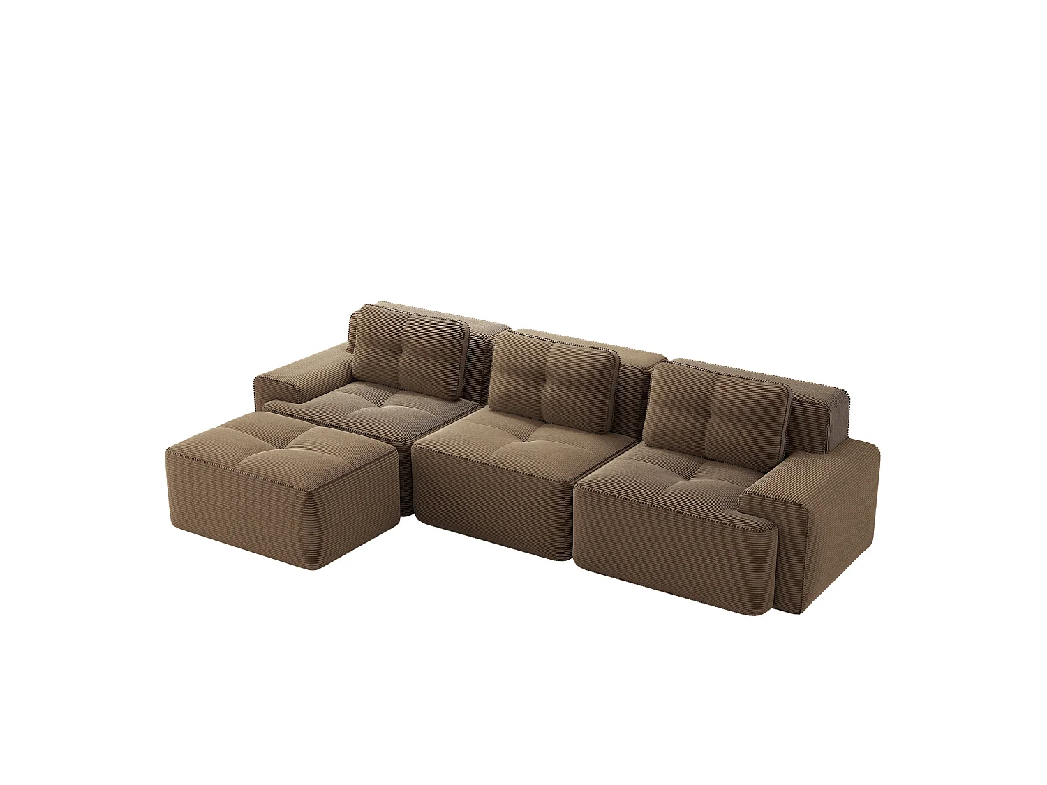Canapé modulable 3 places avec pouf et 3 coussins - Marron