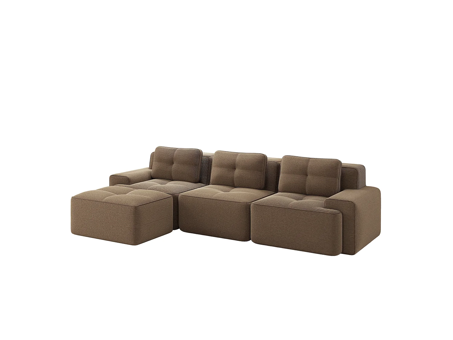 Canapé modulable 3 places avec pouf et 3 coussins - Marron