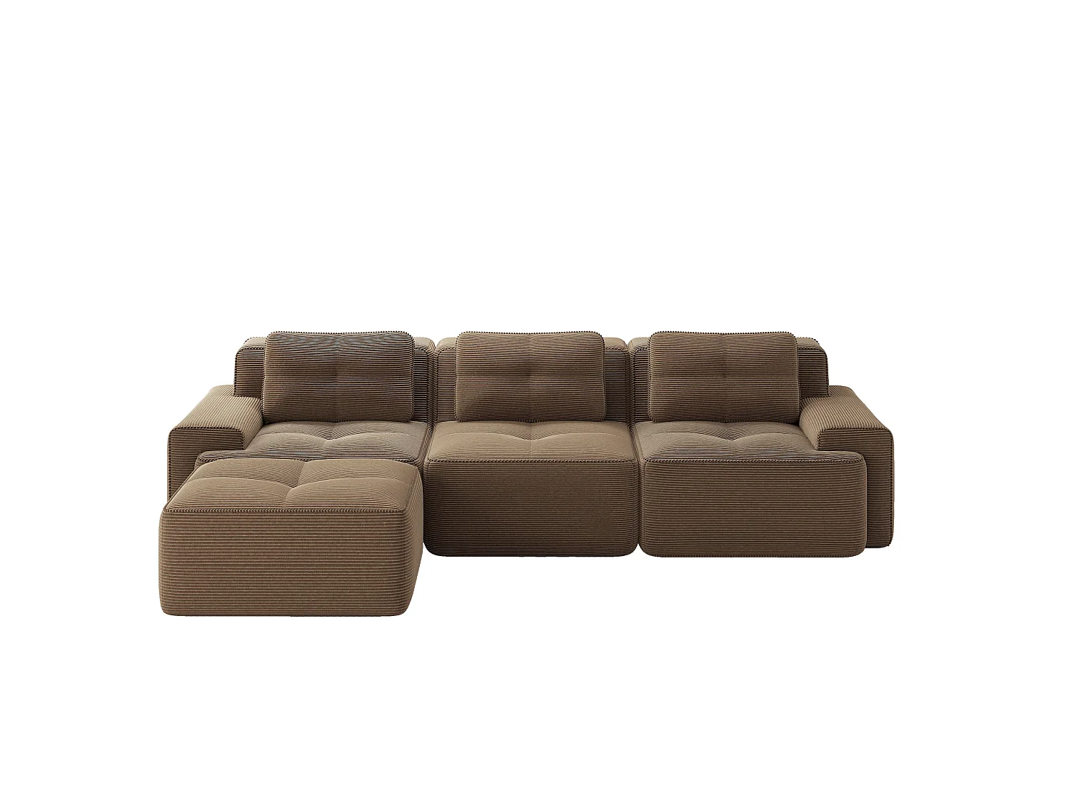 Canapé modulable 3 places avec pouf et 3 coussins - Marron
