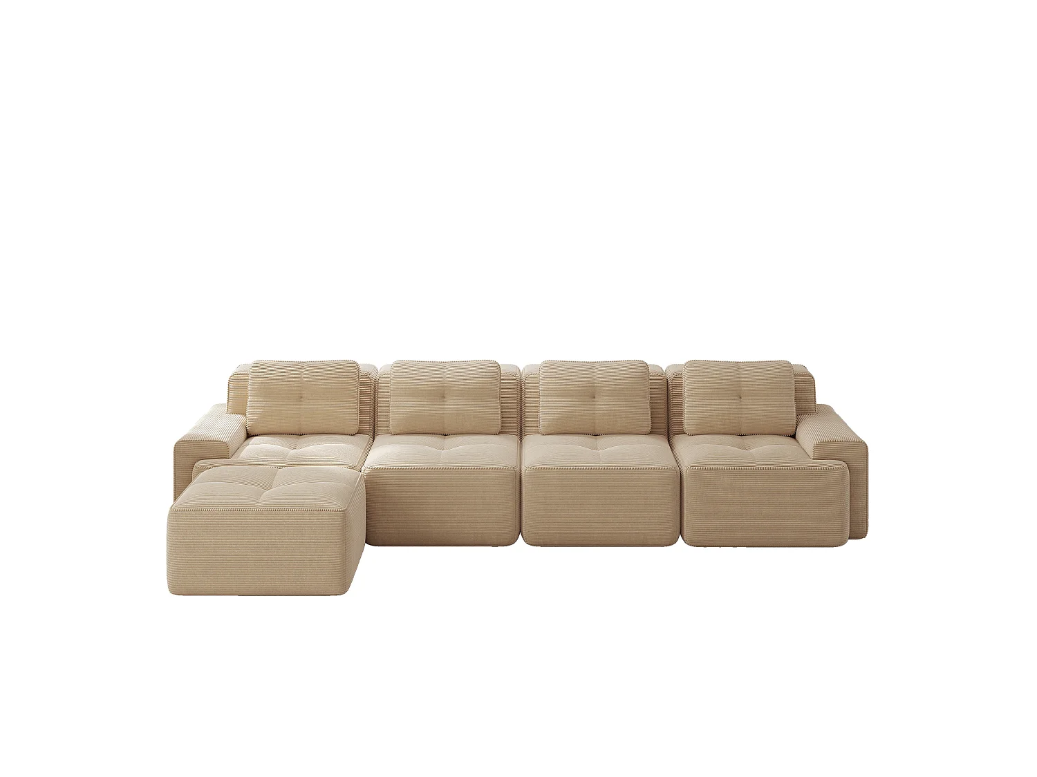 Sofá modular de 4 plazas, 382 cm, de pana con otomana - Beige