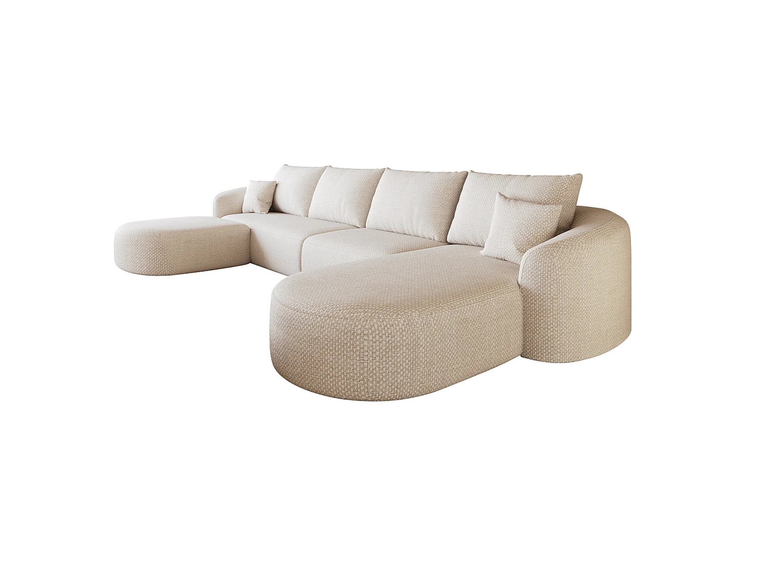 Modulaire L-vormige hoekbank, 4-zits, chenille bekleding met poef - Wit