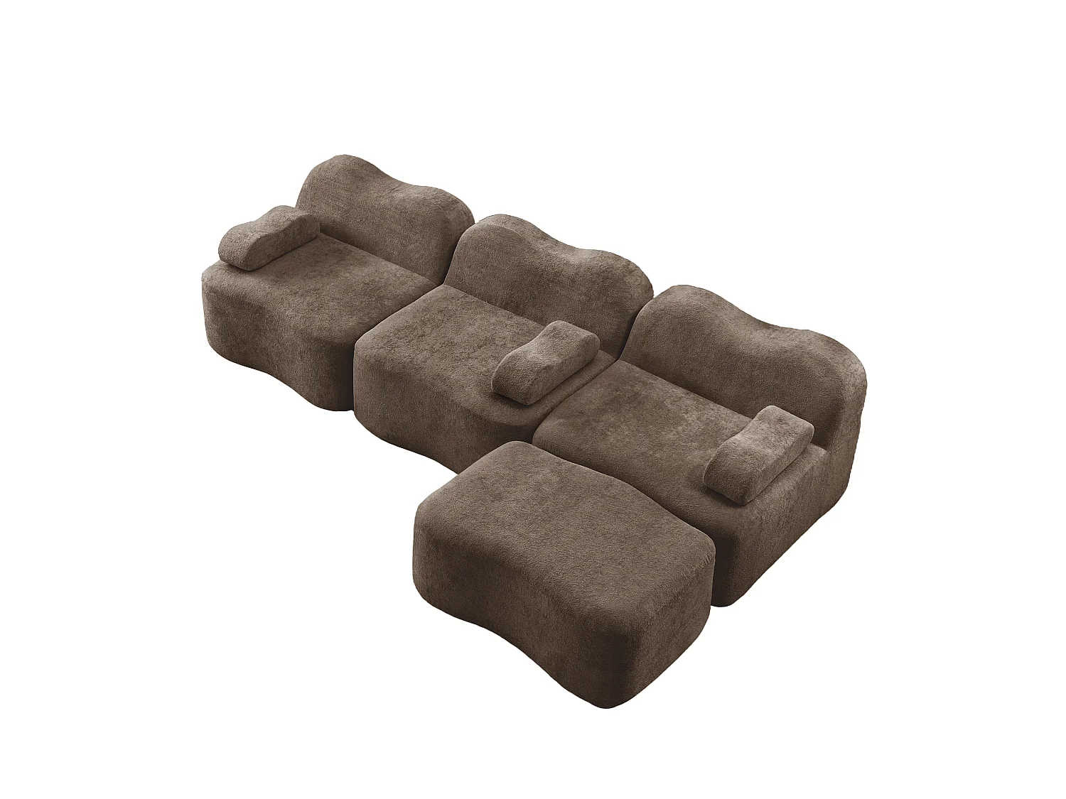 Sofá modular de 3 plazas de terciopelo con reposabrazos y otomana extraíbles - Marrón