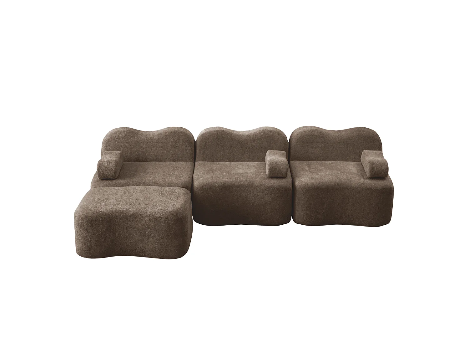 Sofá modular de 3 plazas de terciopelo con reposabrazos y otomana extraíbles - Marrón