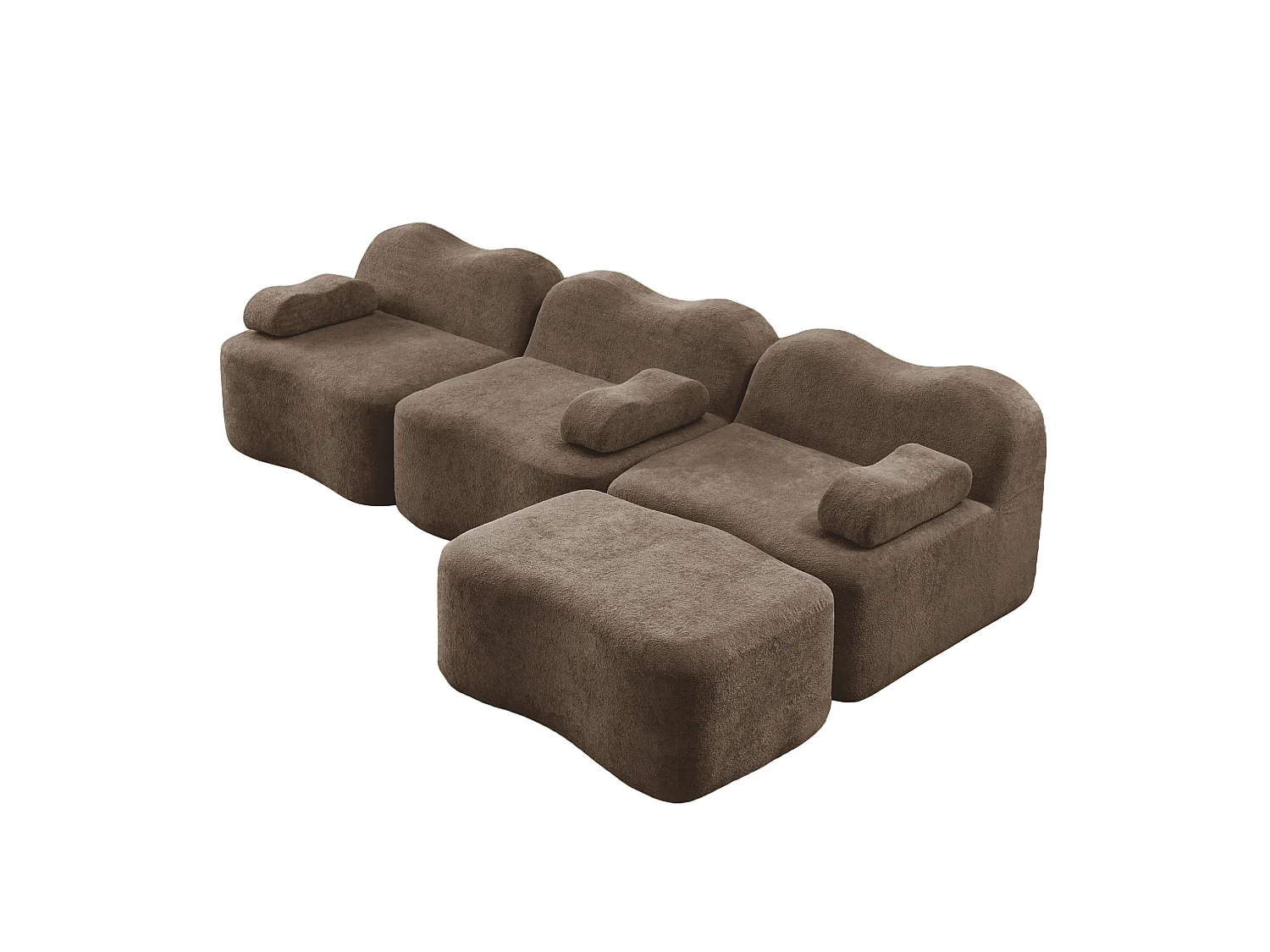 Sofá modular de 3 plazas de terciopelo con reposabrazos y otomana extraíbles - Marrón