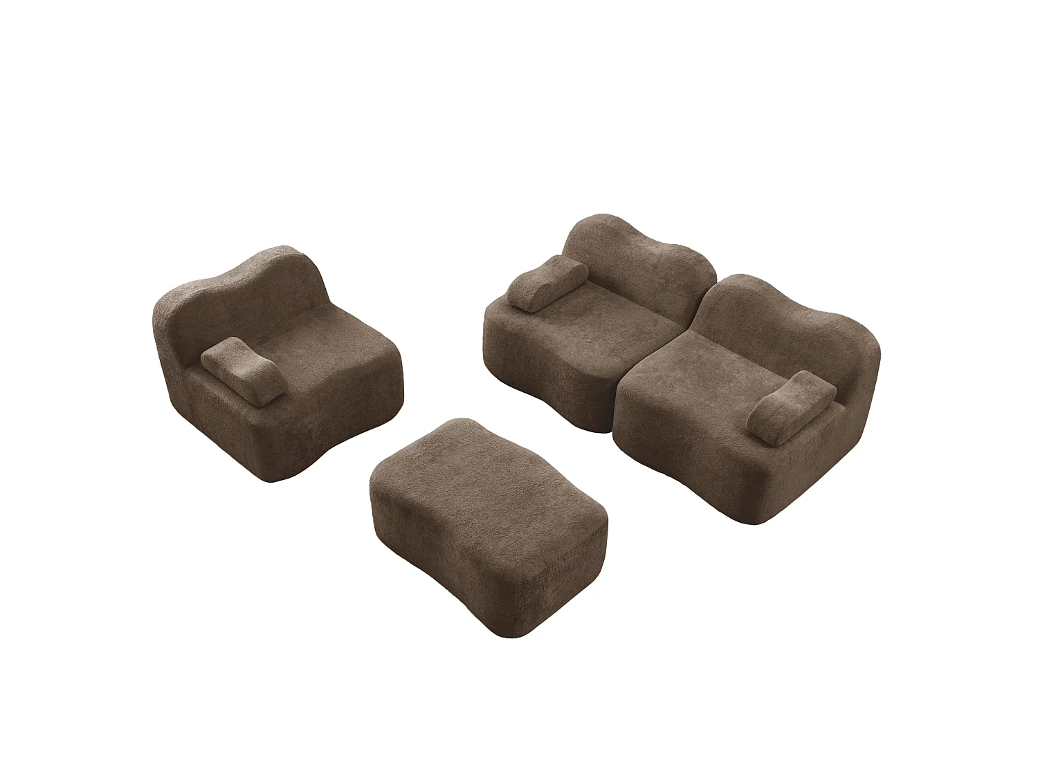 Sofá modular de 3 plazas de terciopelo con reposabrazos y otomana extraíbles - Marrón