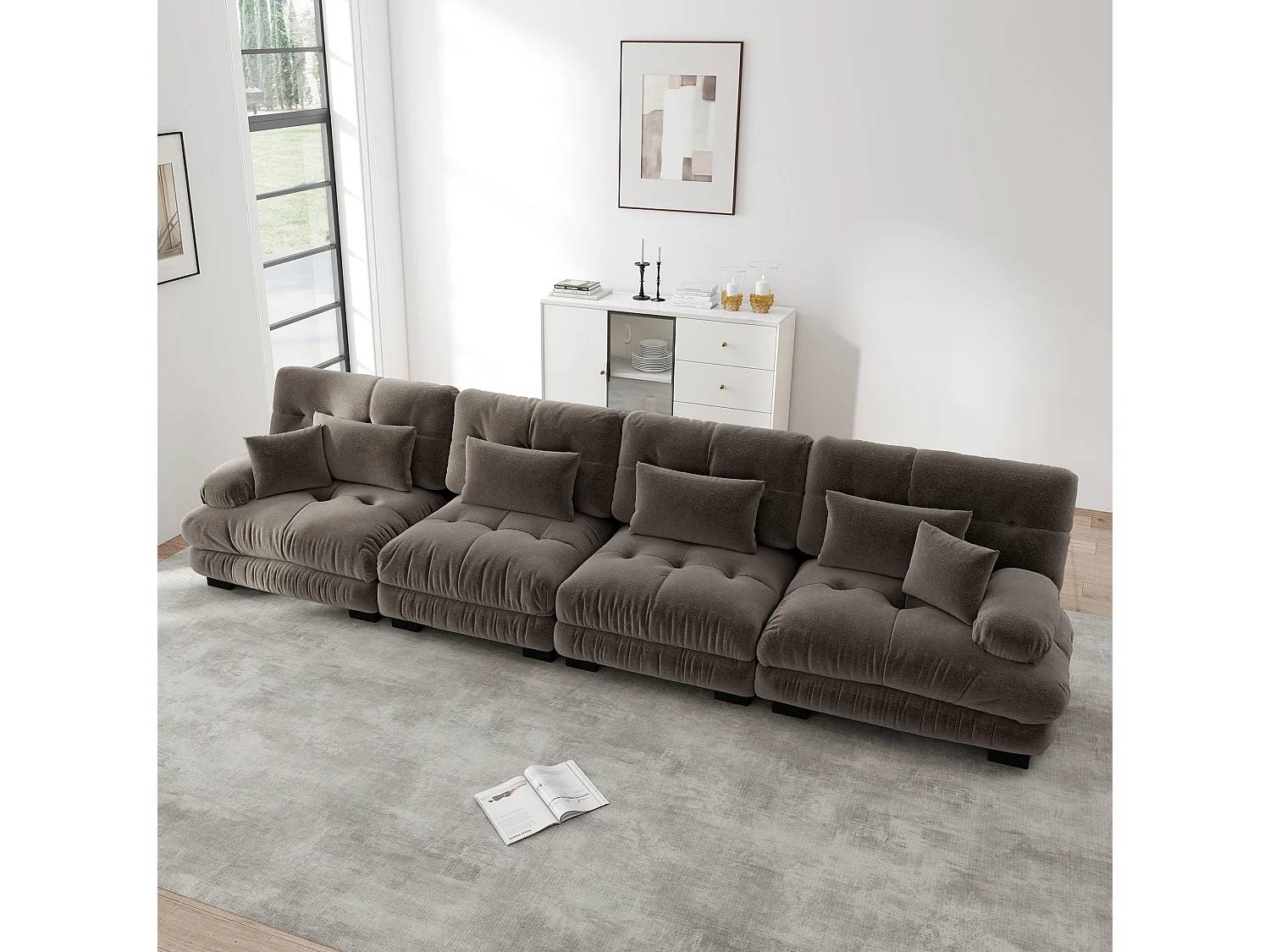 Canapé modulable 4 places 406 cm en chenille - Assise profonde - Marron