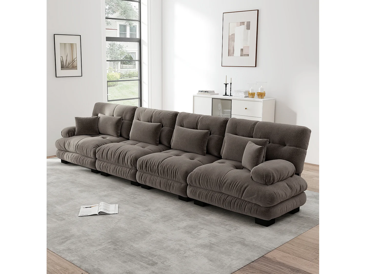 Canapé modulable 4 places 406 cm en chenille - Assise profonde - Marron