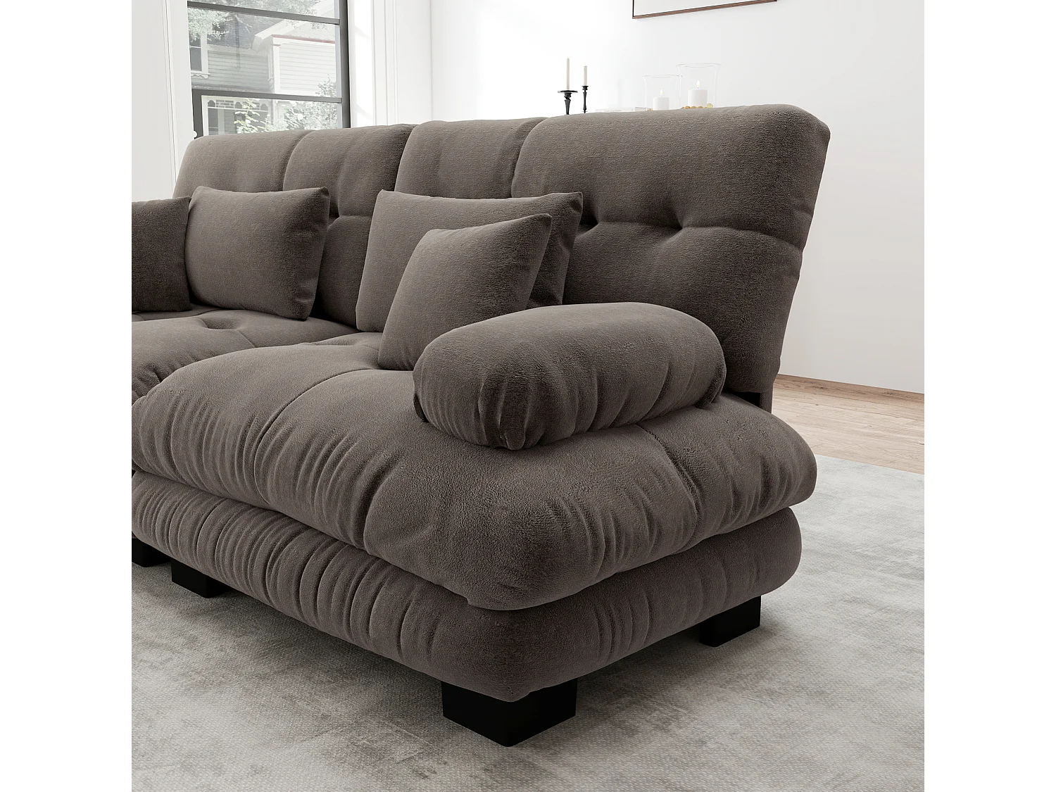 Canapé modulable 4 places 406 cm en chenille - Assise profonde - Marron