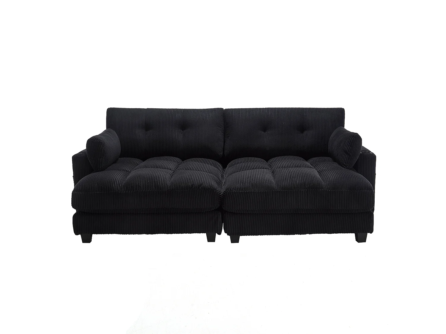 Canapé modulable 2 places en velours côtelé avec 2 coussins et ports USB - Noir