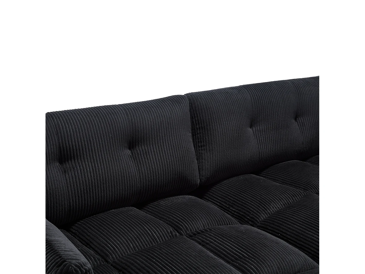 Canapé modulable 2 places en velours côtelé avec 2 coussins et ports USB - Noir