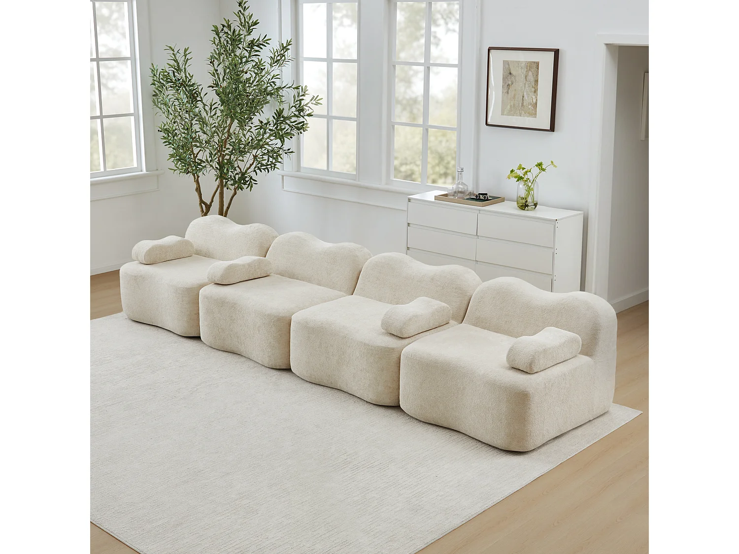 Canapé modulable 4 places 384 cm en velours - Beige