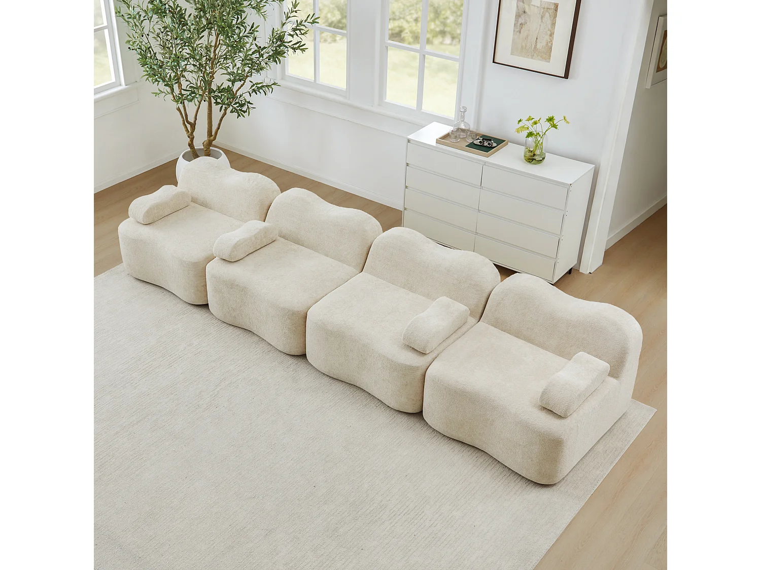 Canapé modulable 4 places 384 cm en velours - Beige