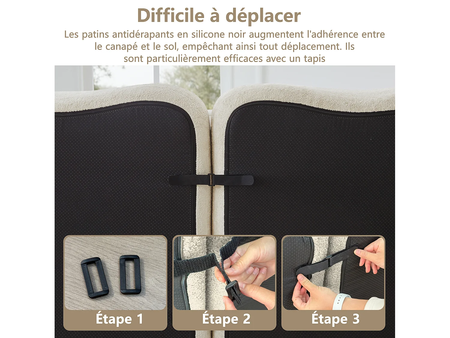 Canapé modulable 4 places 384 cm en velours - Beige