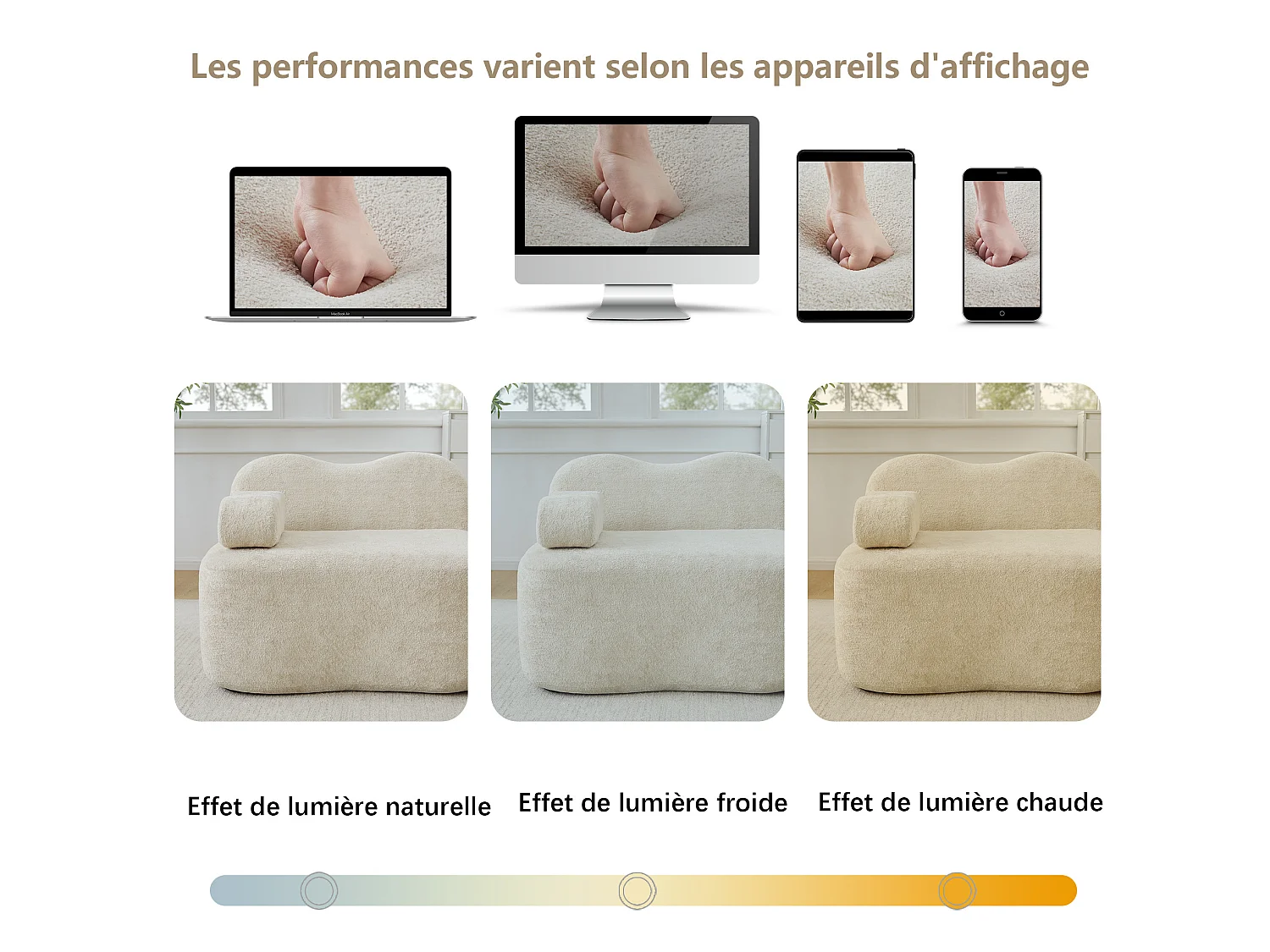 Canapé modulable 4 places 384 cm en velours - Beige