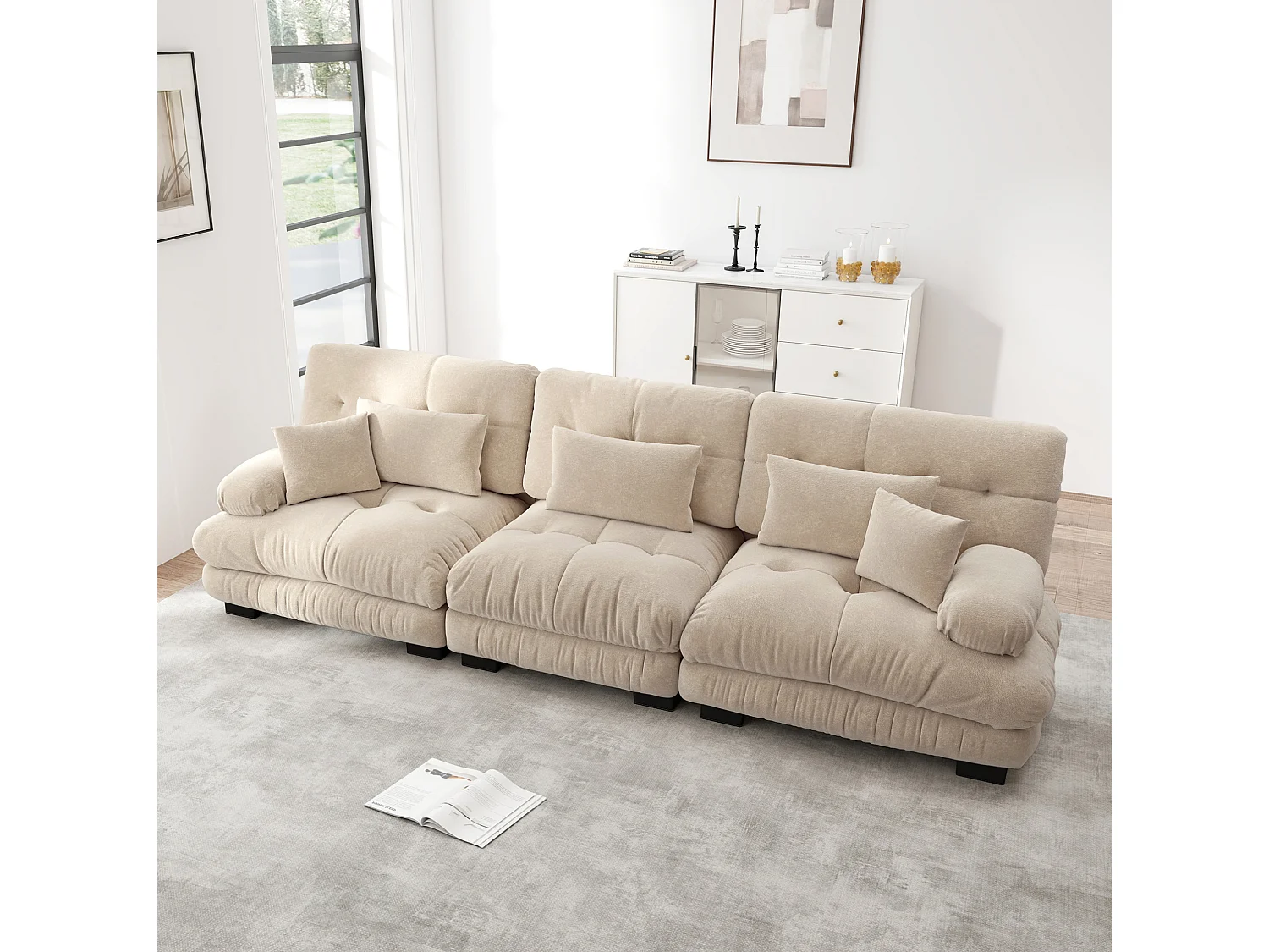 Canapé modulable 3 places en chenille avec assise profonde - Marron clair