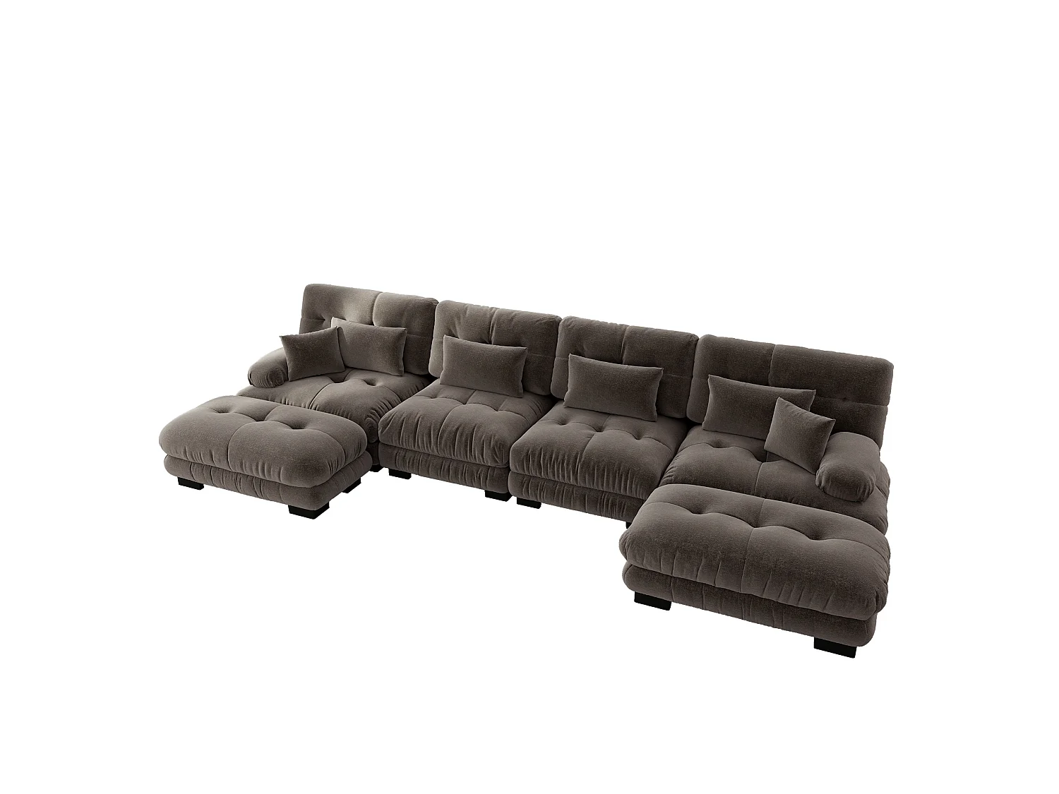 Divano angolare modulare a U a 4 posti, 406 cm, in ciniglia con 2 pouf - Marrone