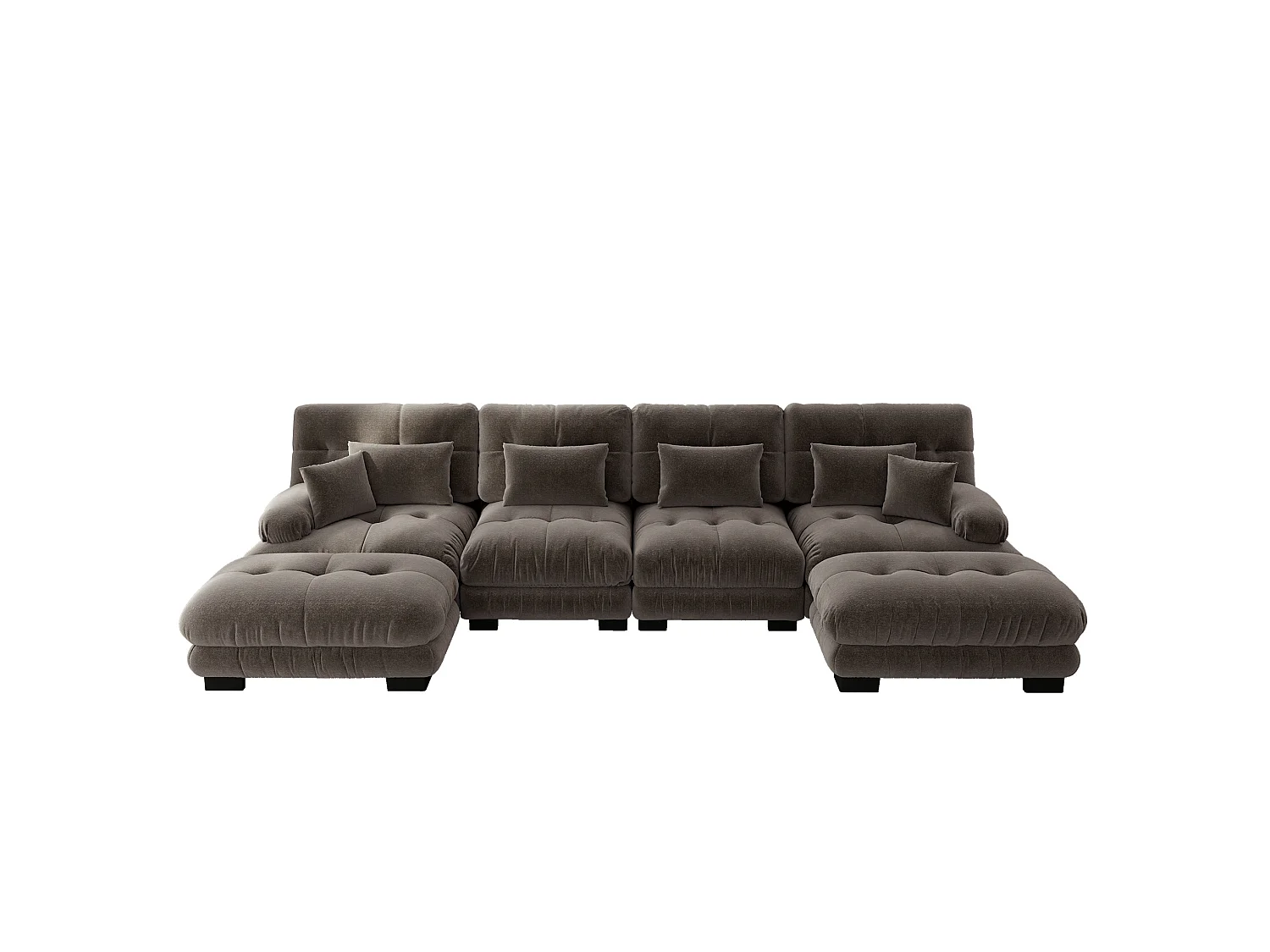 Divano angolare modulare a U a 4 posti, 406 cm, in ciniglia con 2 pouf - Marrone