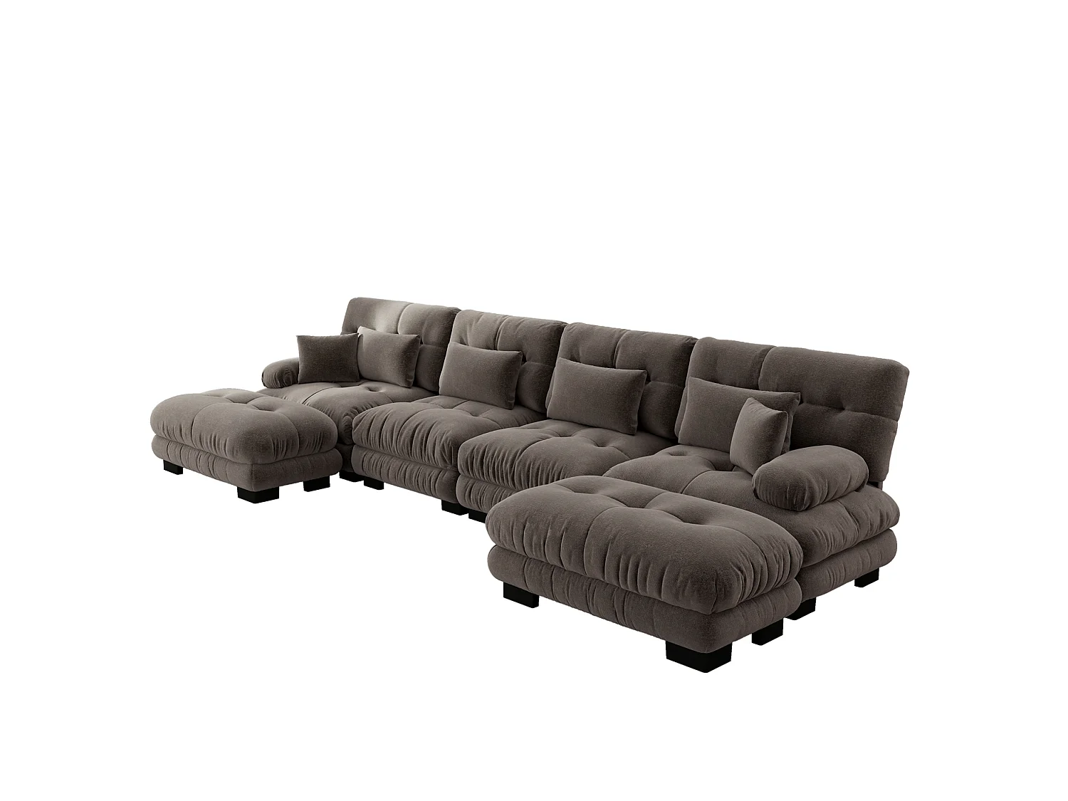 Divano angolare modulare a U a 4 posti, 406 cm, in ciniglia con 2 pouf - Marrone