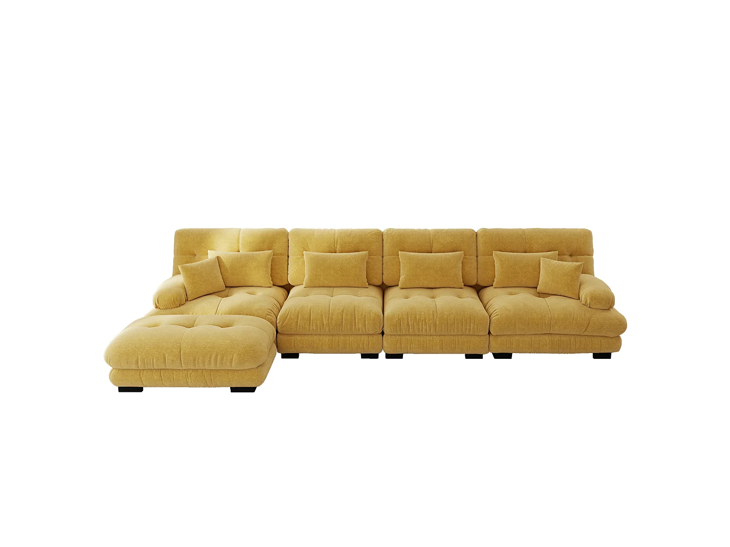 Divano componibile a 4 posti, 406 cm, in ciniglia con pouf - Giallo