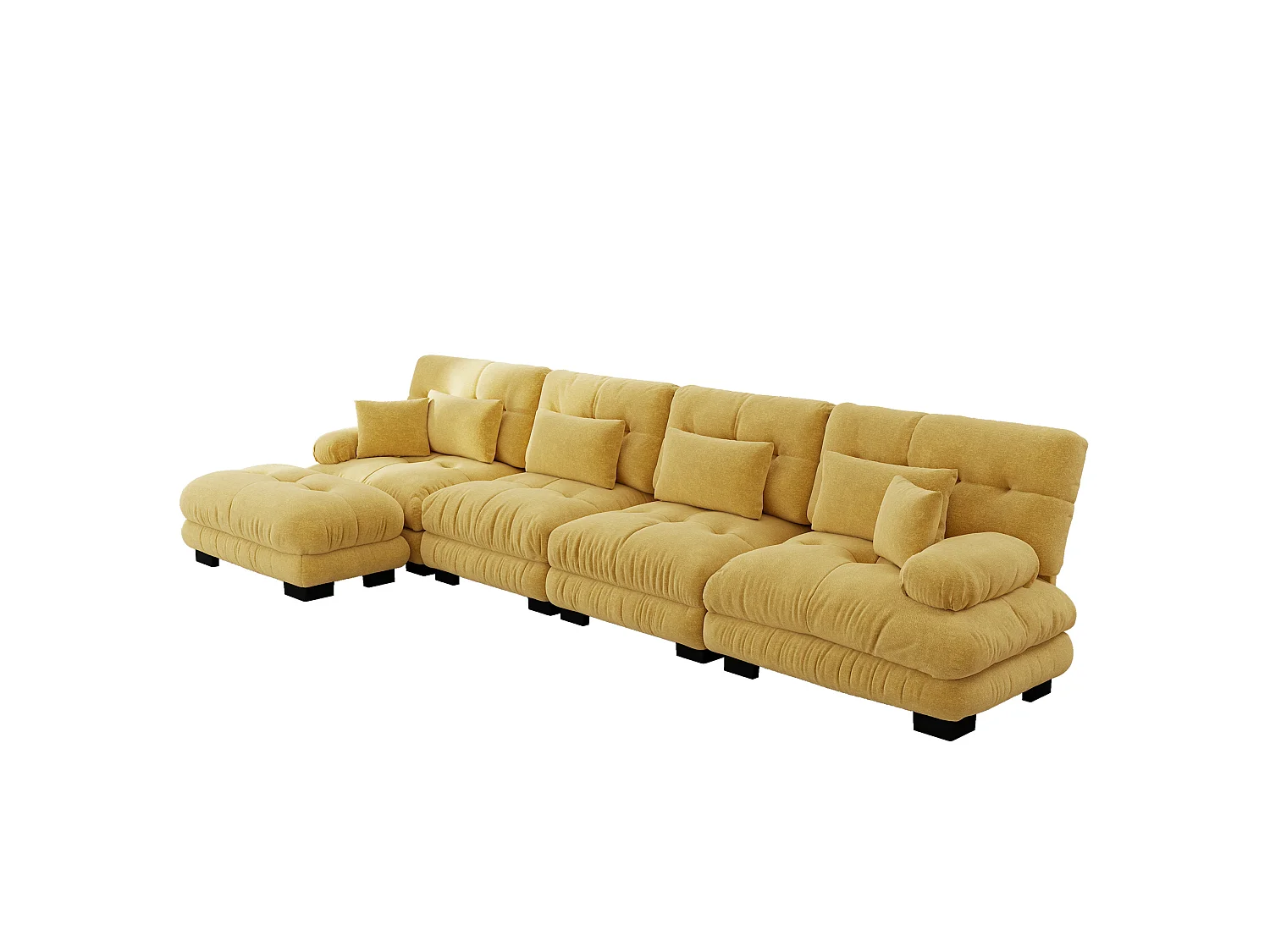 Divano componibile a 4 posti, 406 cm, in ciniglia con pouf - Giallo