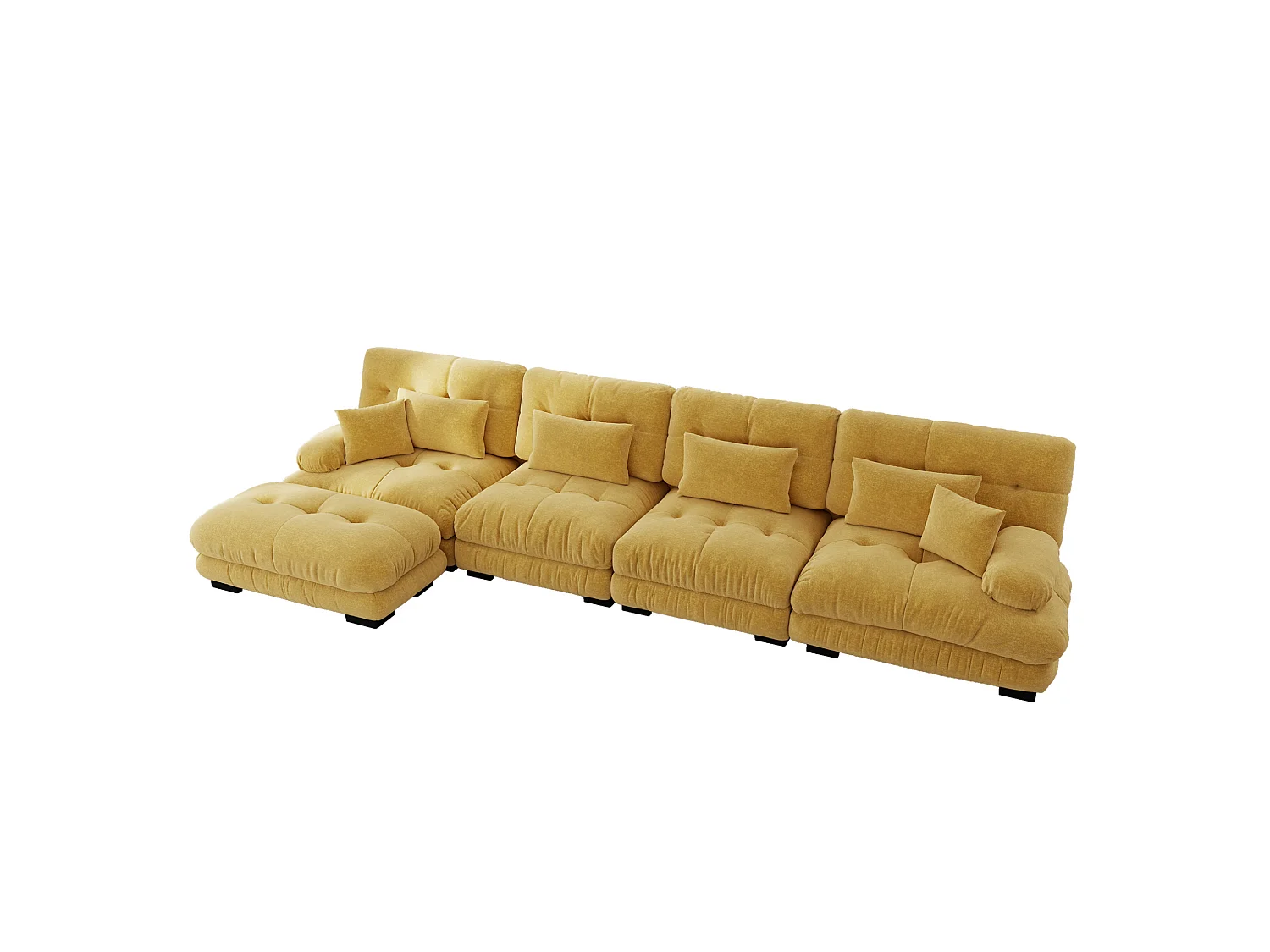 Divano componibile a 4 posti, 406 cm, in ciniglia con pouf - Giallo