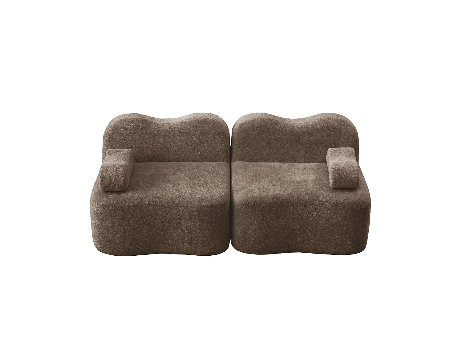 Canapé modulable 2 places en velours - Forme ondulée - Marron