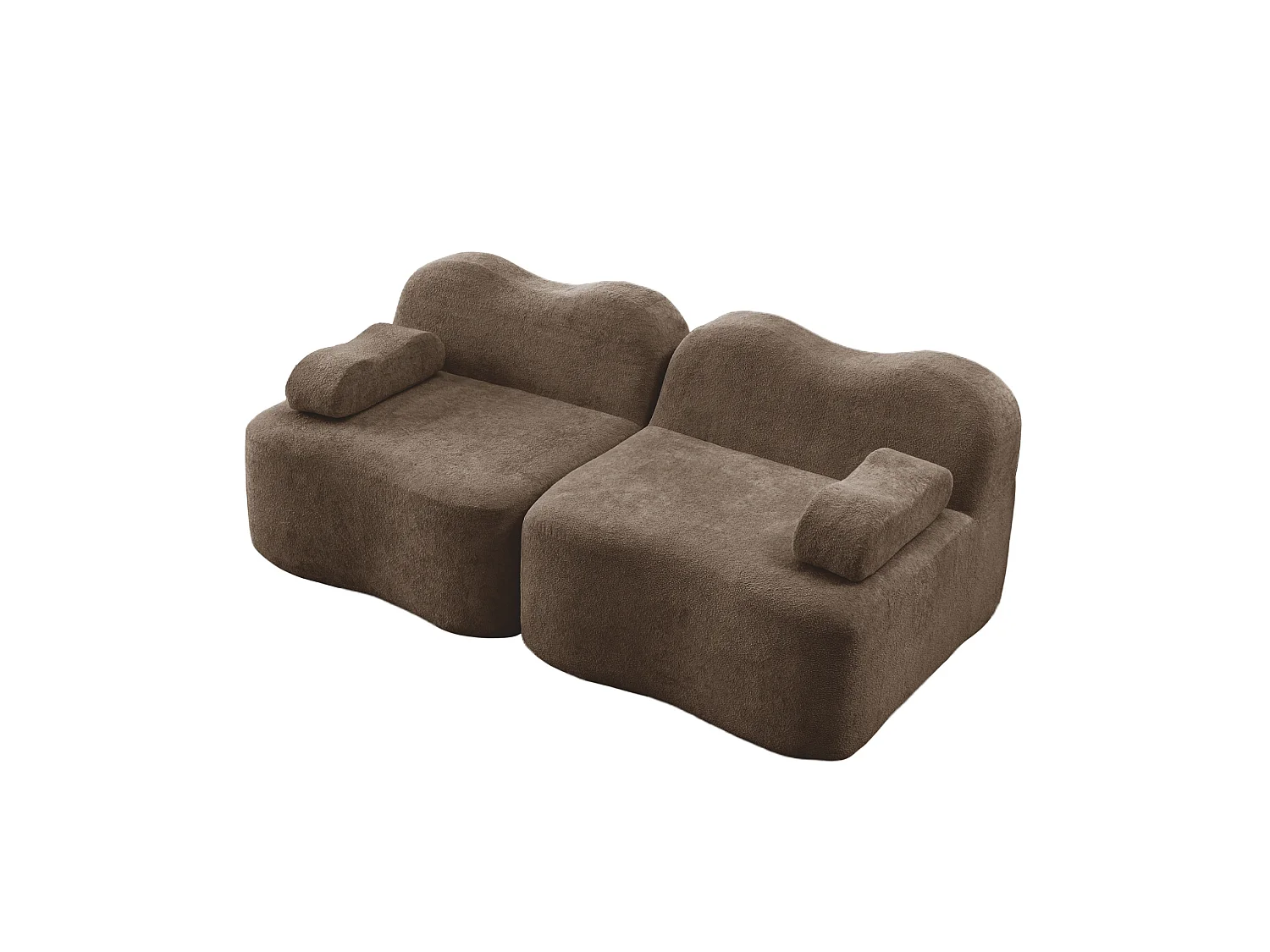 Canapé modulable 2 places en velours - Forme ondulée - Marron