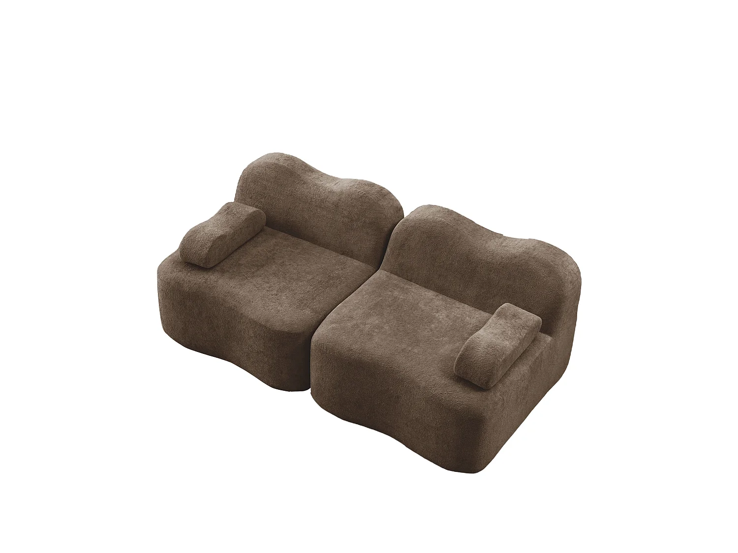 Canapé modulable 2 places en velours - Forme ondulée - Marron