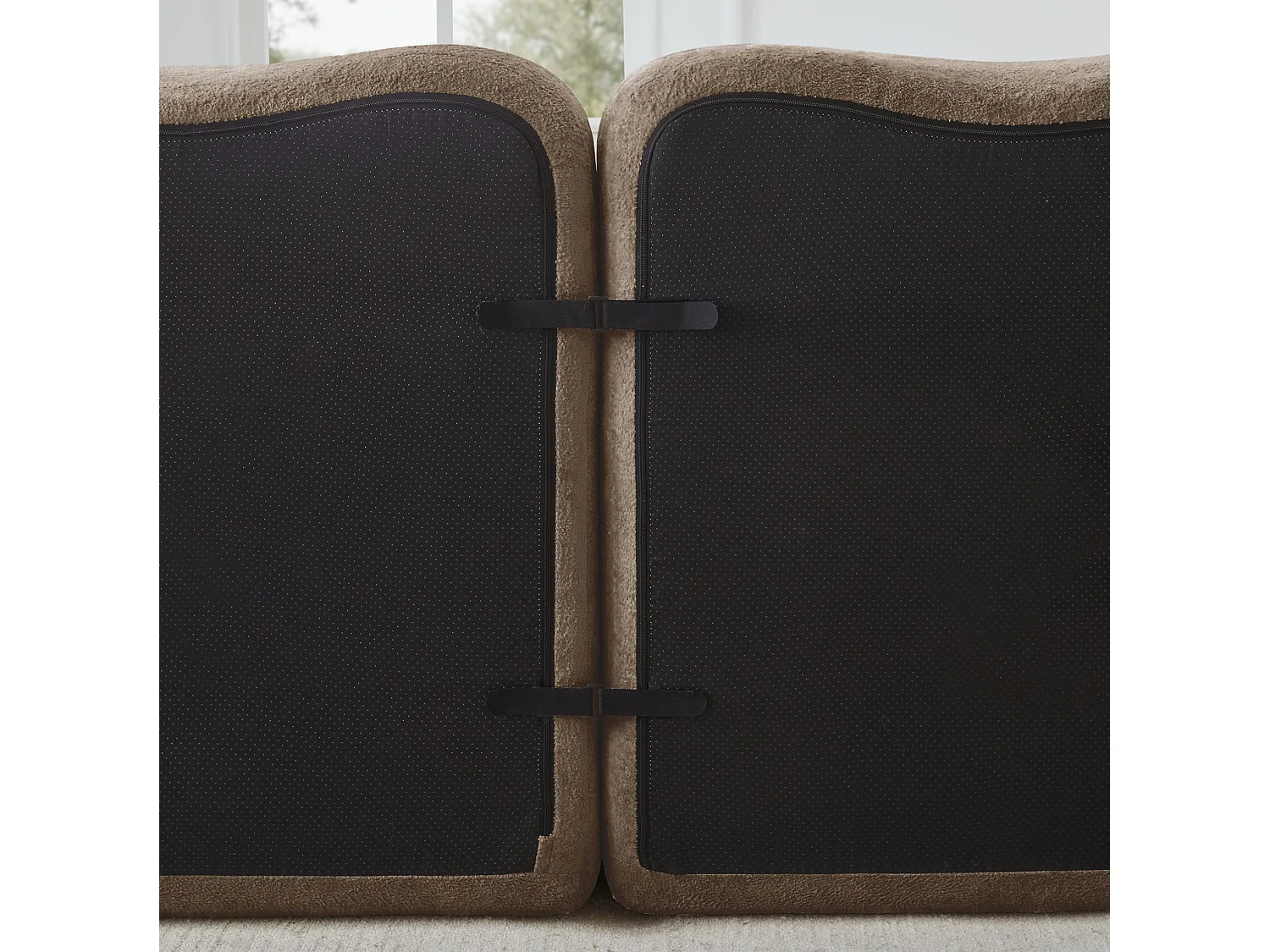 Canapé modulable 2 places en velours - Forme ondulée - Marron