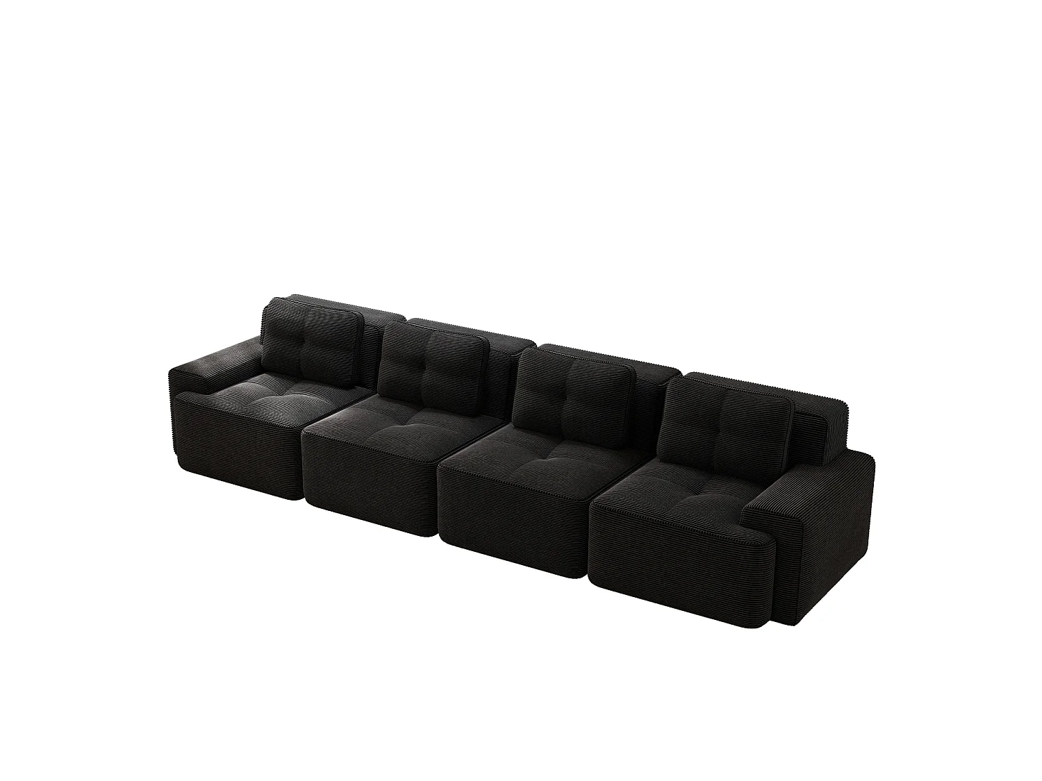 Canapé modulable 4 places 382 cm en velours côtelé - Noir - Sans montage
