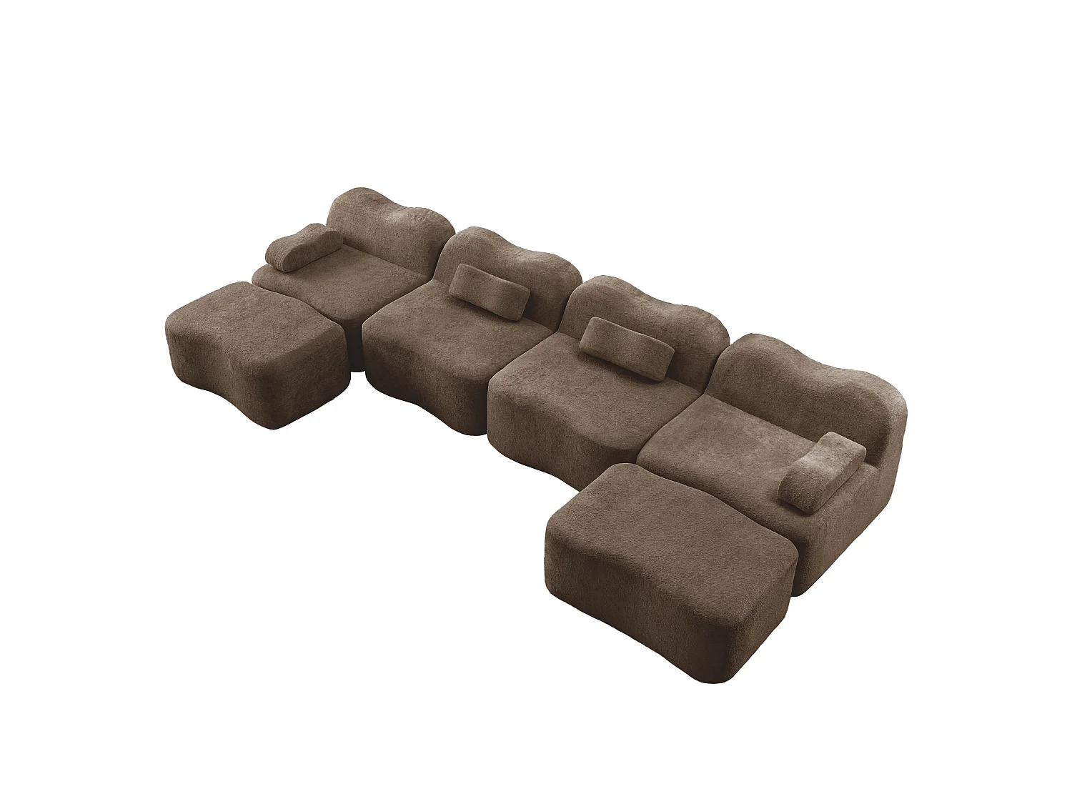 Sofá modular de 4 plazas, 384 cm, en terciopelo con 2 otomanas - Marrón