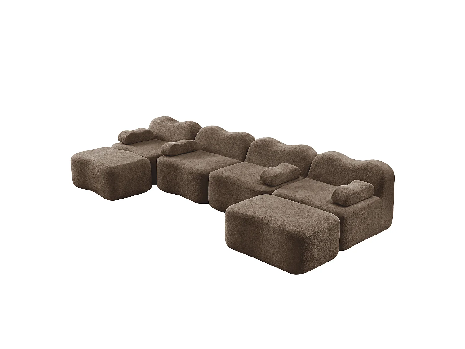 Sofá modular de 4 plazas, 384 cm, en terciopelo con 2 otomanas - Marrón