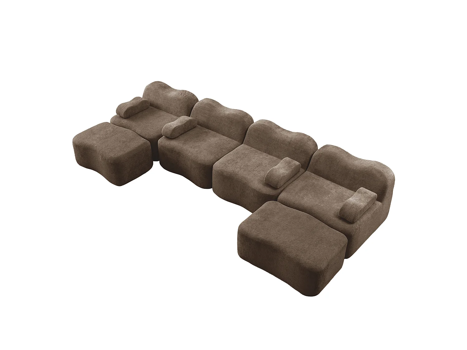 Sofá modular de 4 plazas, 384 cm, en terciopelo con 2 otomanas - Marrón