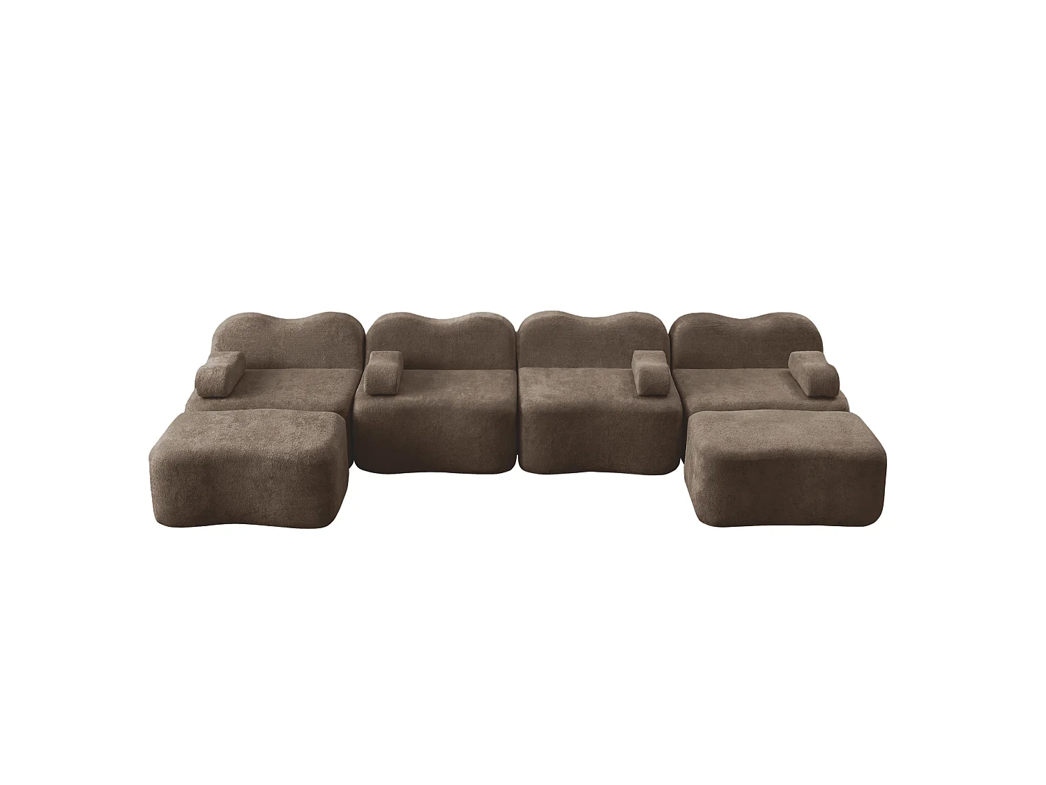 Sofá modular de 4 plazas, 384 cm, en terciopelo con 2 otomanas - Marrón