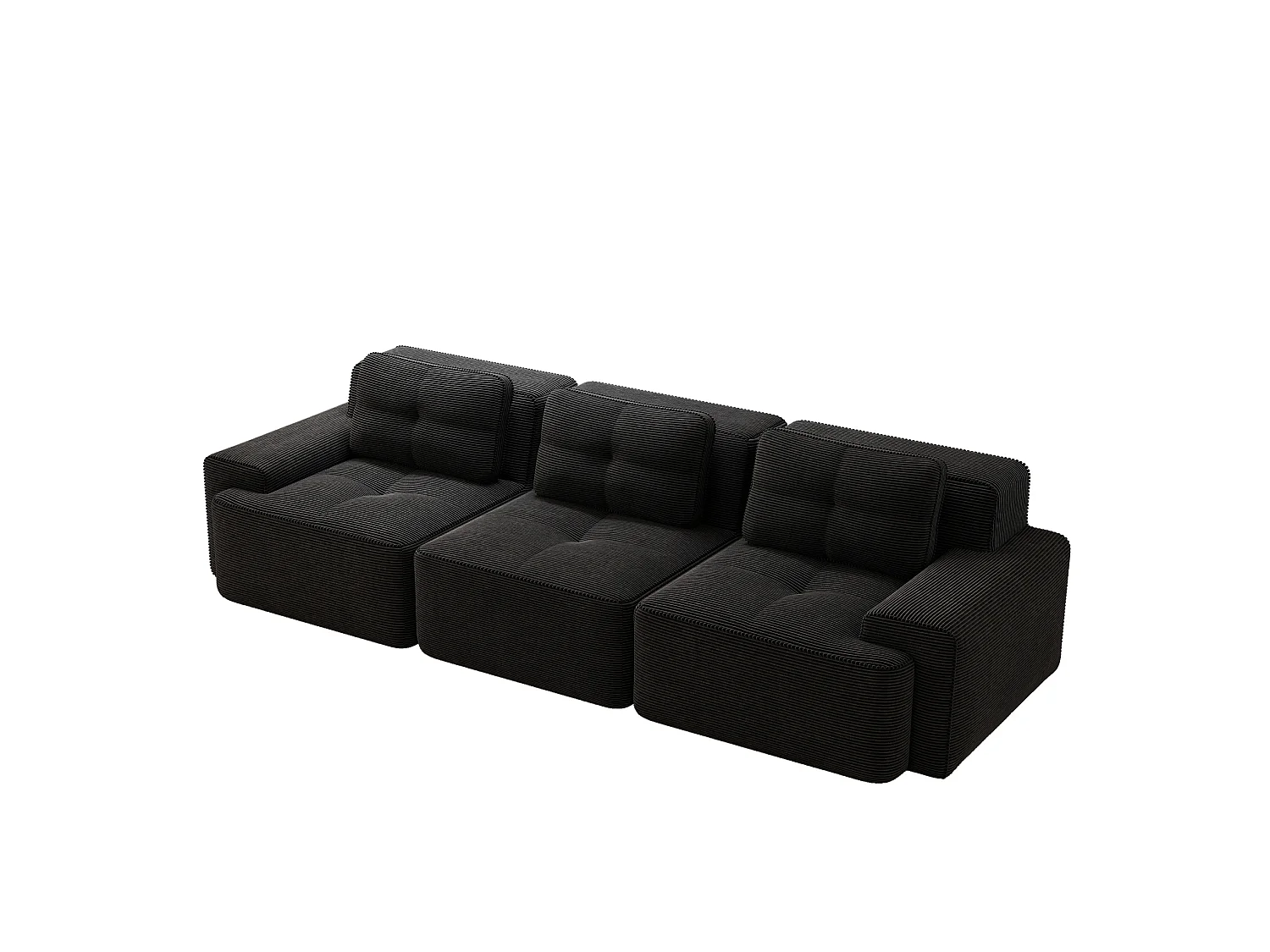 Canapé modulable 3 places avec 3 coussins et assise profonde 74 cm - Noir