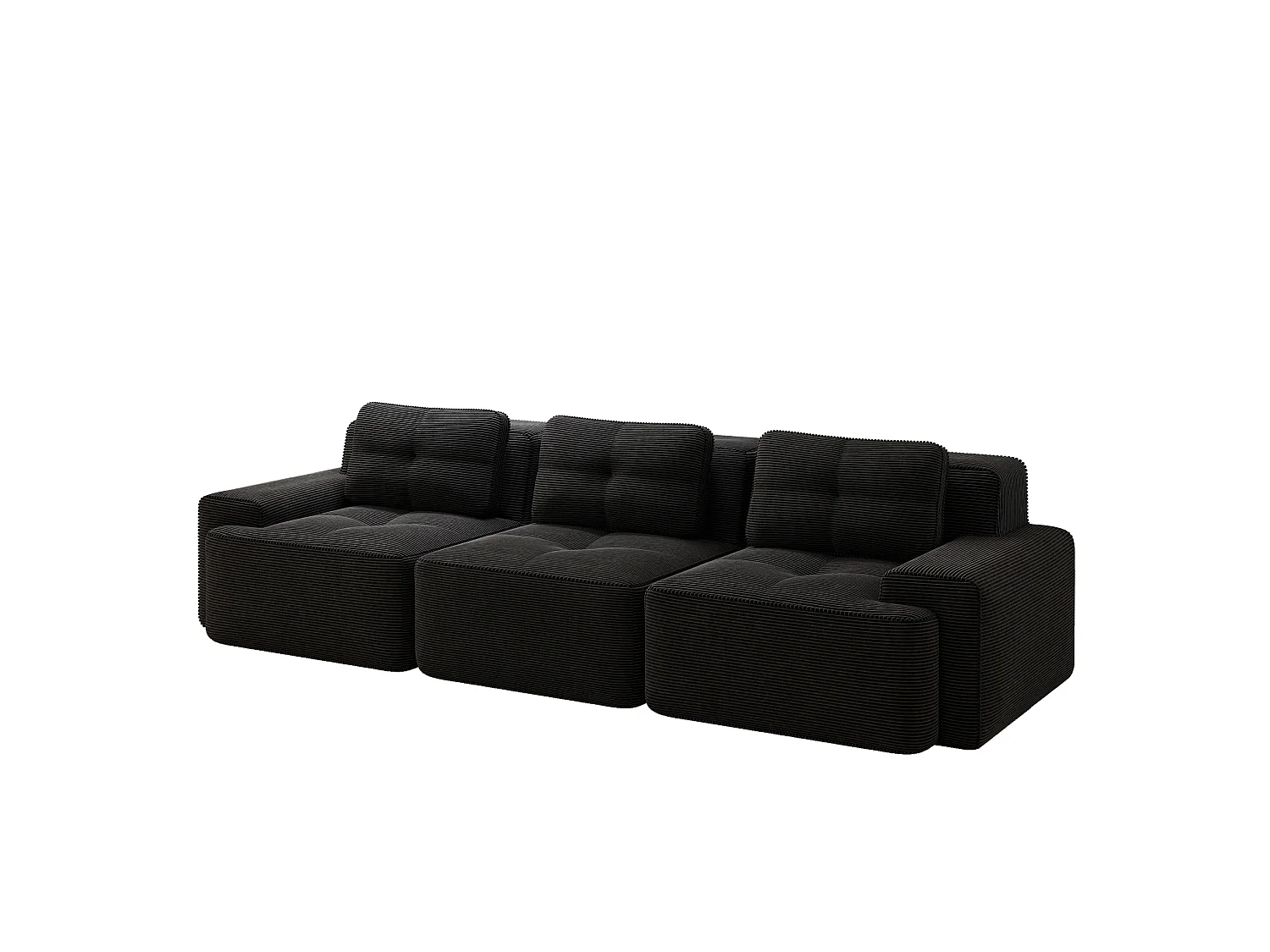 Canapé modulable 3 places avec 3 coussins et assise profonde 74 cm - Noir