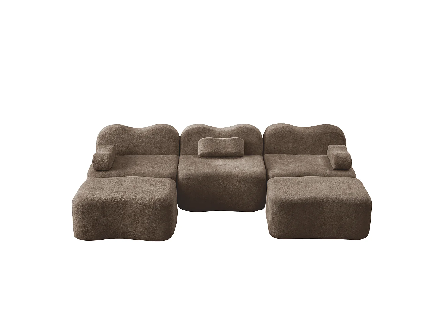 Sofá modular de 3 plazas de terciopelo con reposabrazos extraíbles y 2 otomanas - Marrón
