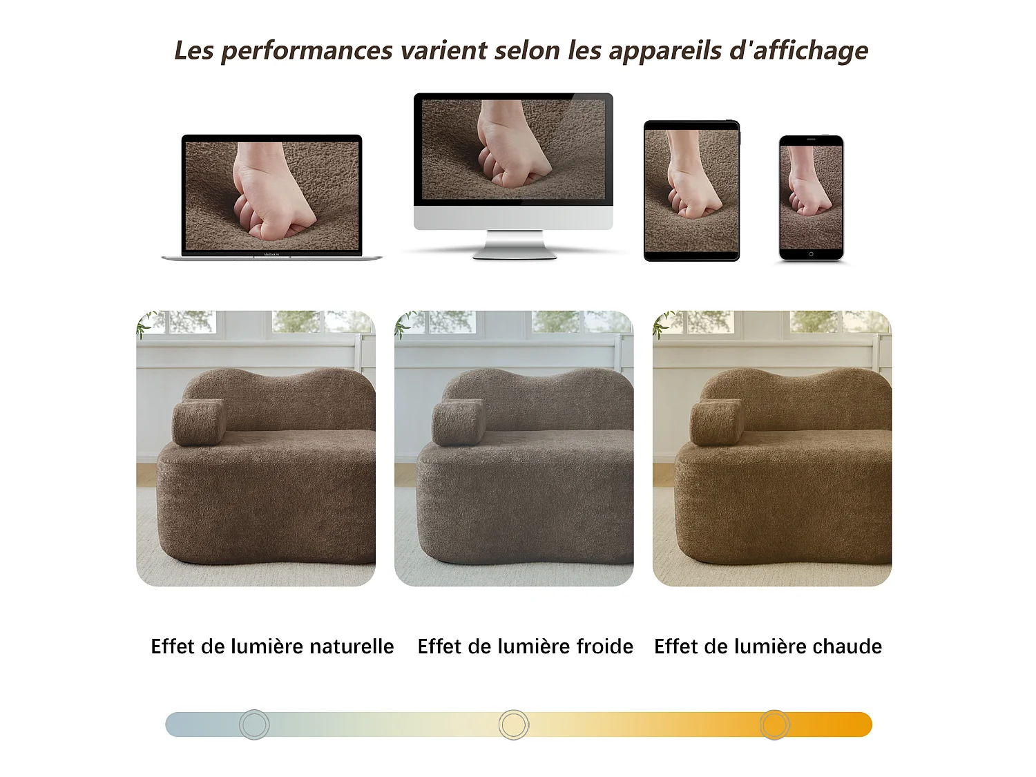Sofá modular de 3 plazas de terciopelo con reposabrazos extraíbles y 2 otomanas - Marrón