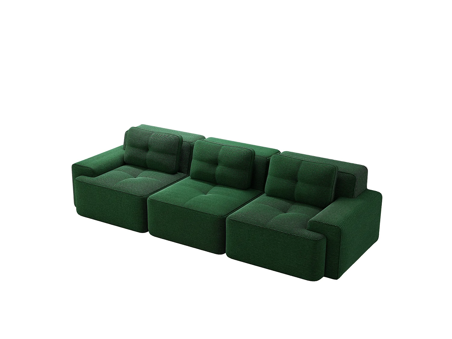 Canapé modulable 3 places avec 3 coussins et assise profonde 74 cm - Vert