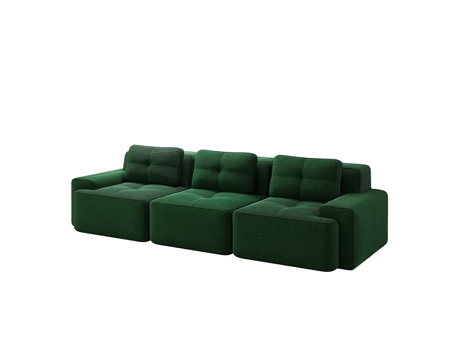 Canapé modulable 3 places avec 3 coussins et assise profonde 74 cm - Vert