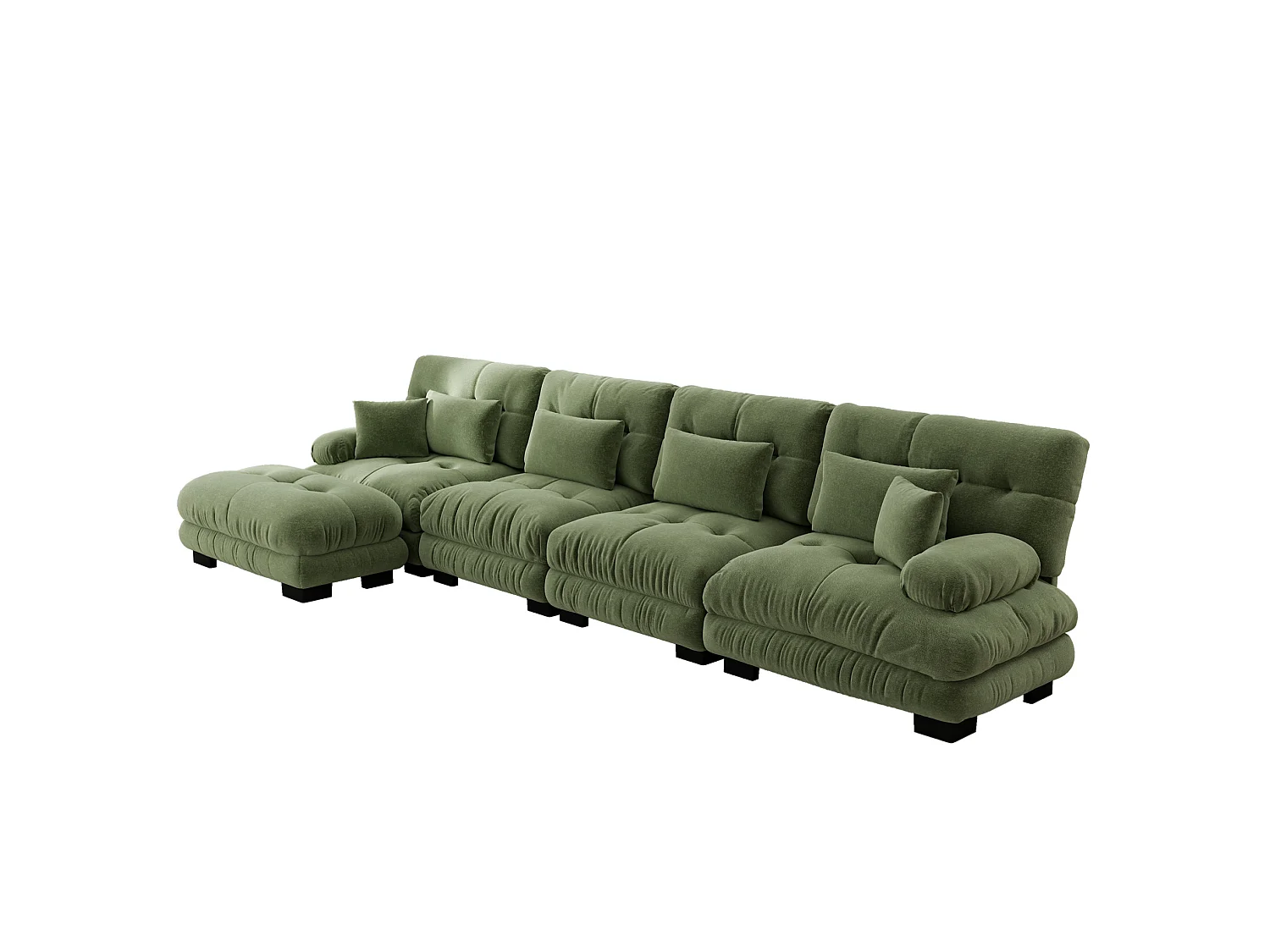 Divano componibile a 4 posti, 406 cm, in ciniglia con pouf - Verde