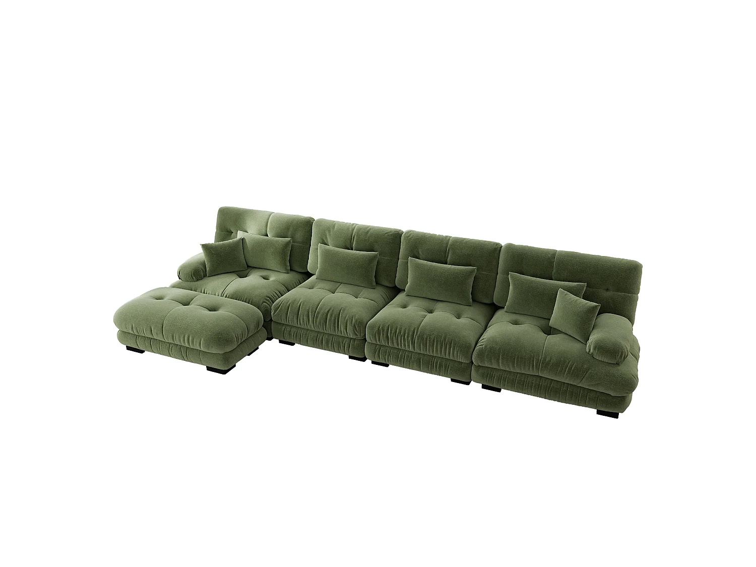 Divano componibile a 4 posti, 406 cm, in ciniglia con pouf - Verde