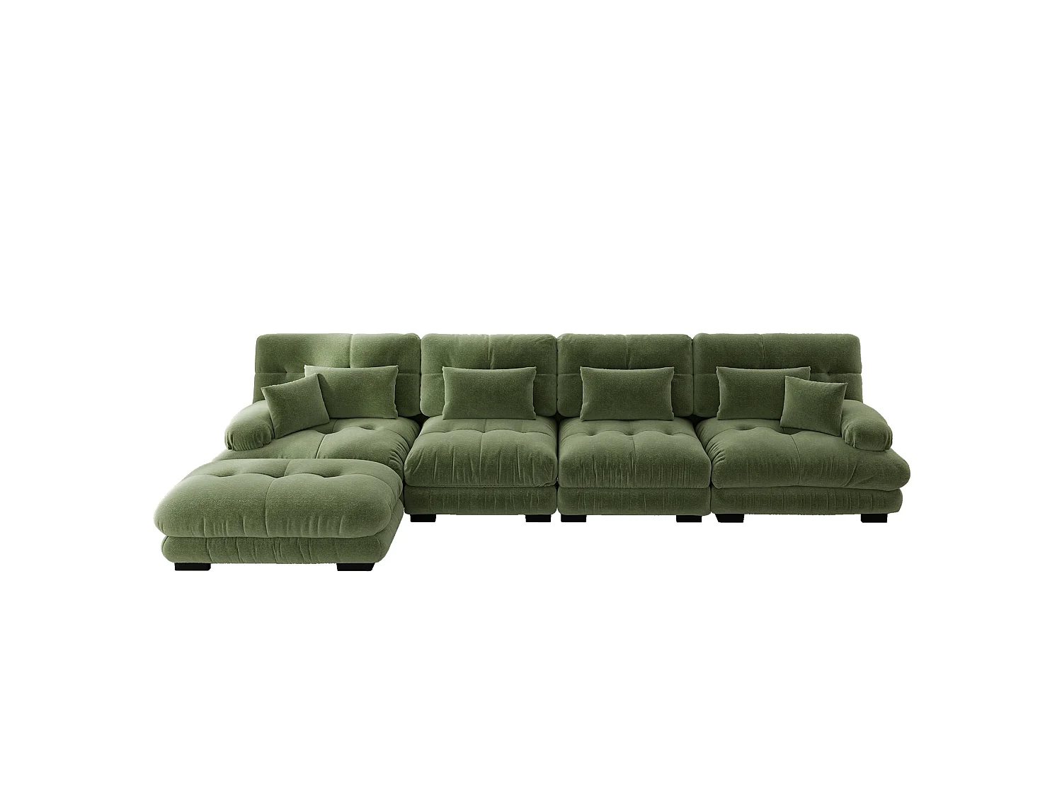Divano componibile a 4 posti, 406 cm, in ciniglia con pouf - Verde