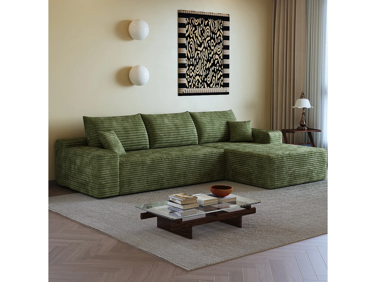 Canapé d'angle modulable 3 places 270 cm en tissu - Sans montage - Vert