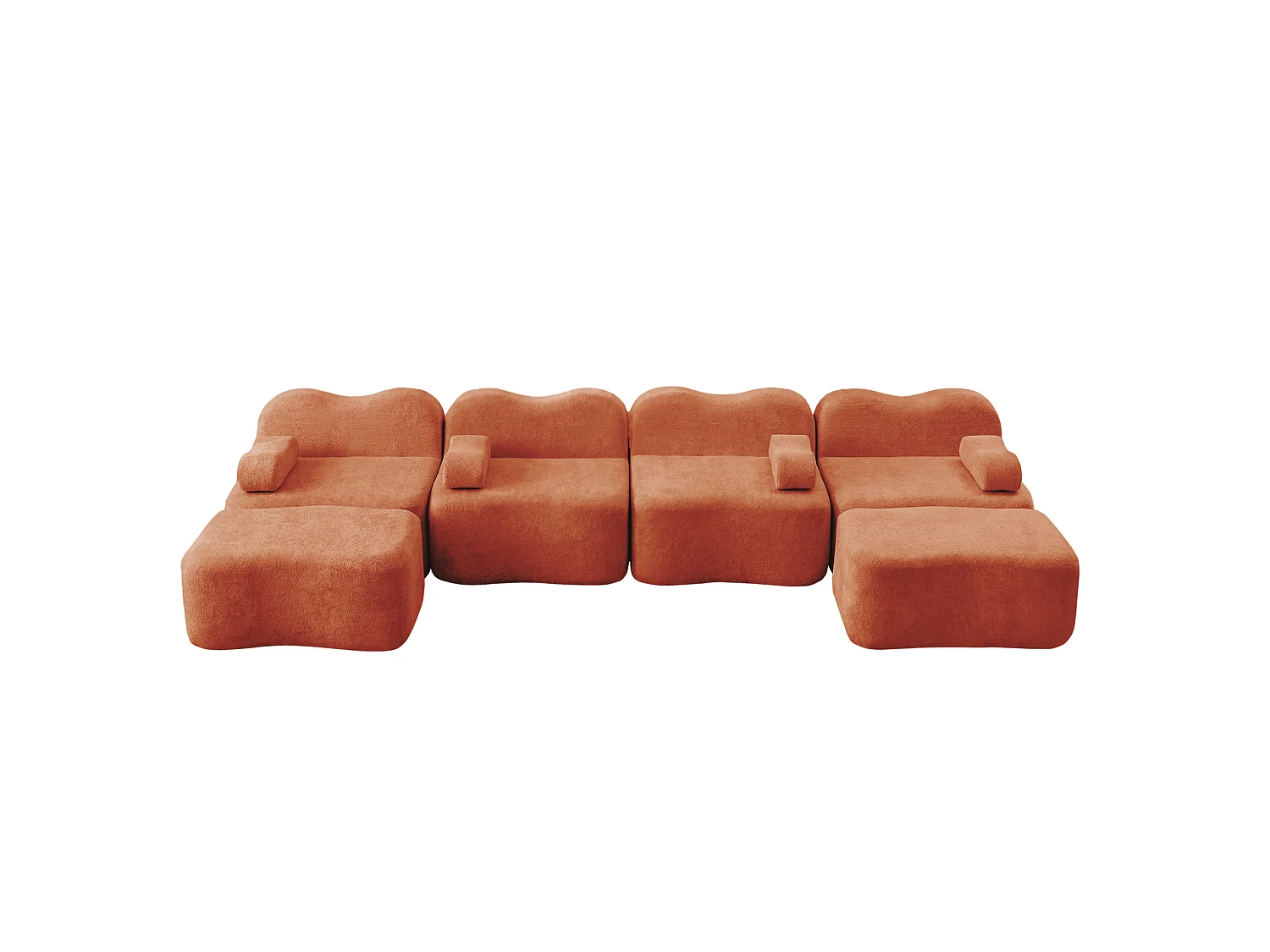 Sofá modular de 4 plazas, 384 cm, en terciopelo con 2 otomanas - Naranja