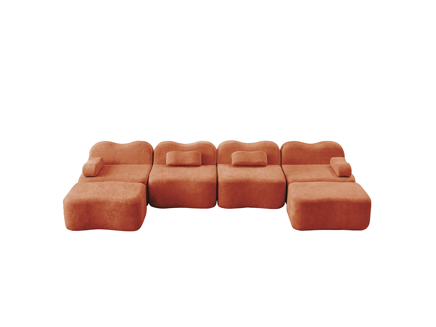 Sofá modular de 4 plazas, 384 cm, en terciopelo con 2 otomanas - Naranja