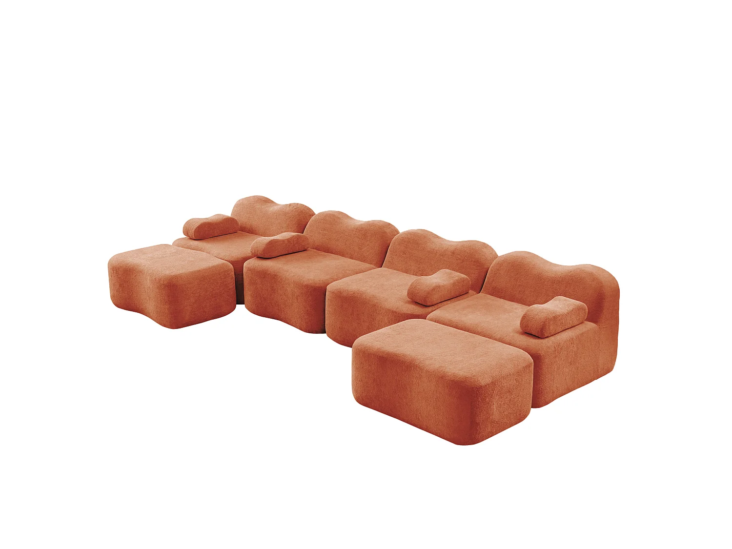 Sofá modular de 4 plazas, 384 cm, en terciopelo con 2 otomanas - Naranja