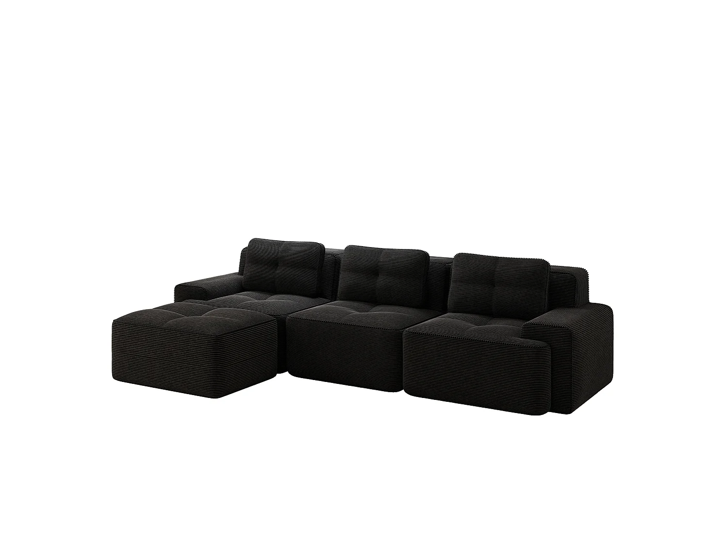 Canapé modulable 3 places avec pouf et 3 coussins - Noir