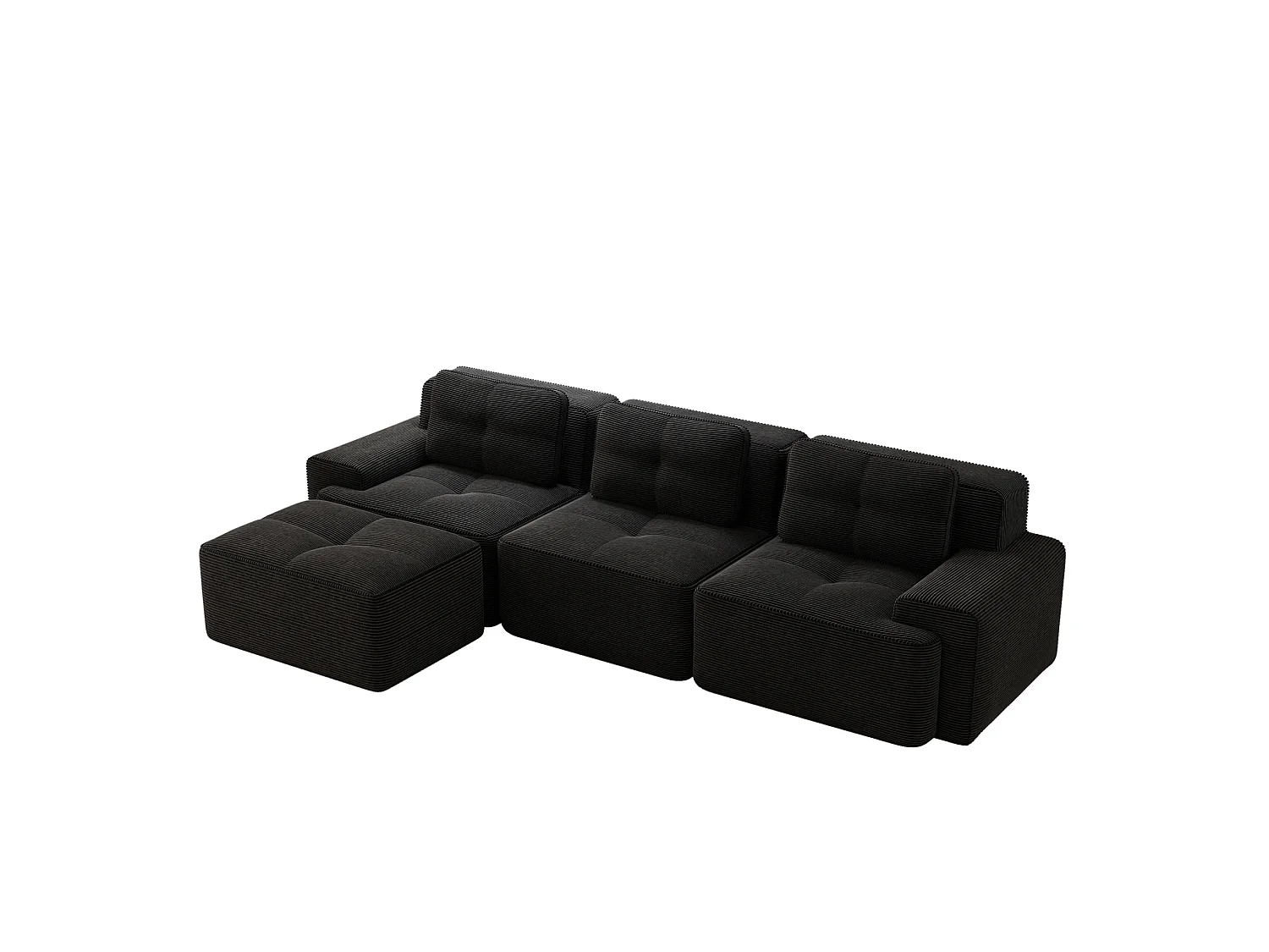 Canapé modulable 3 places avec pouf et 3 coussins - Noir