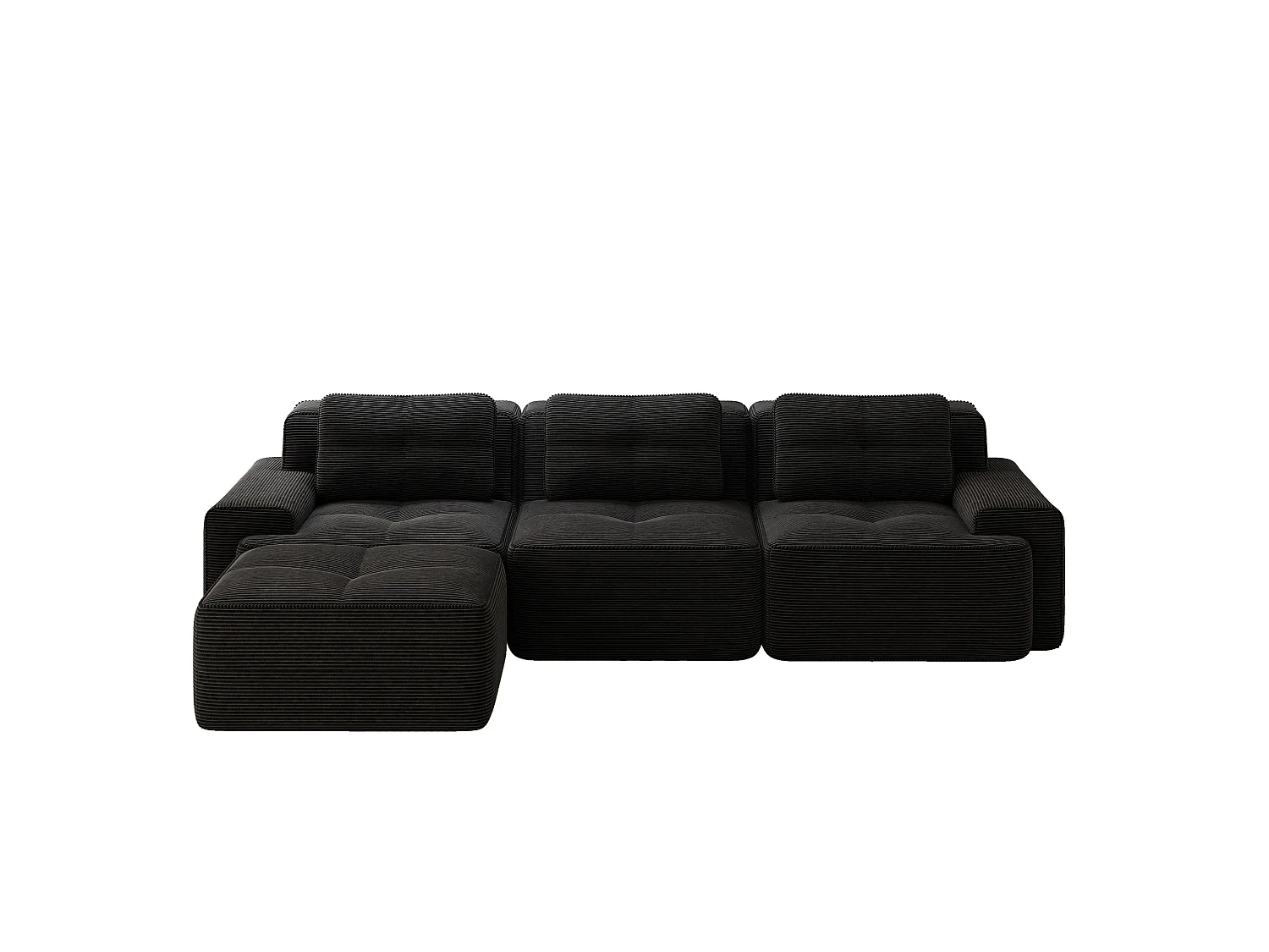 Canapé modulable 3 places avec pouf et 3 coussins - Noir